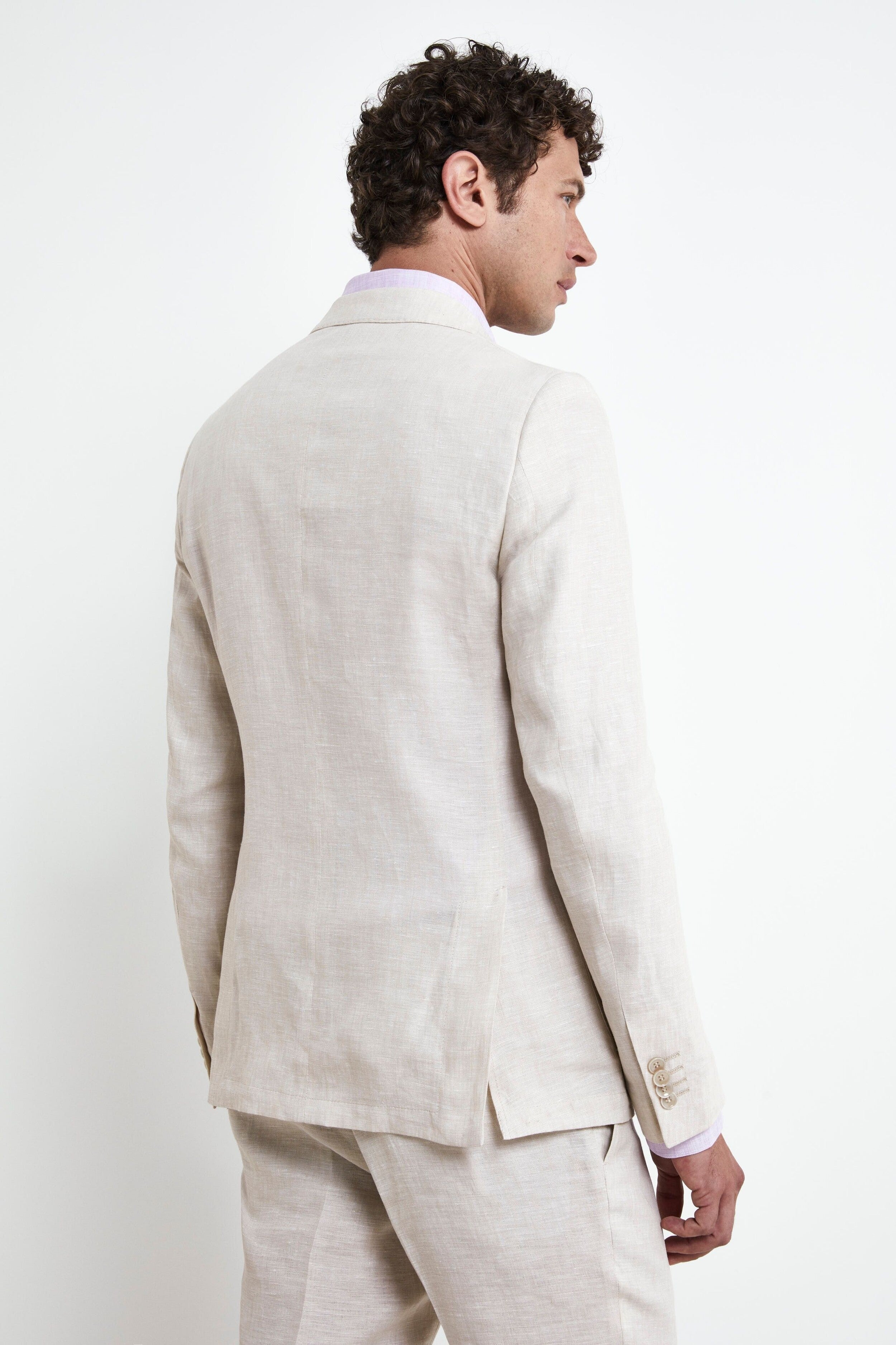 Slim Fit Linen Suit - BEIGE