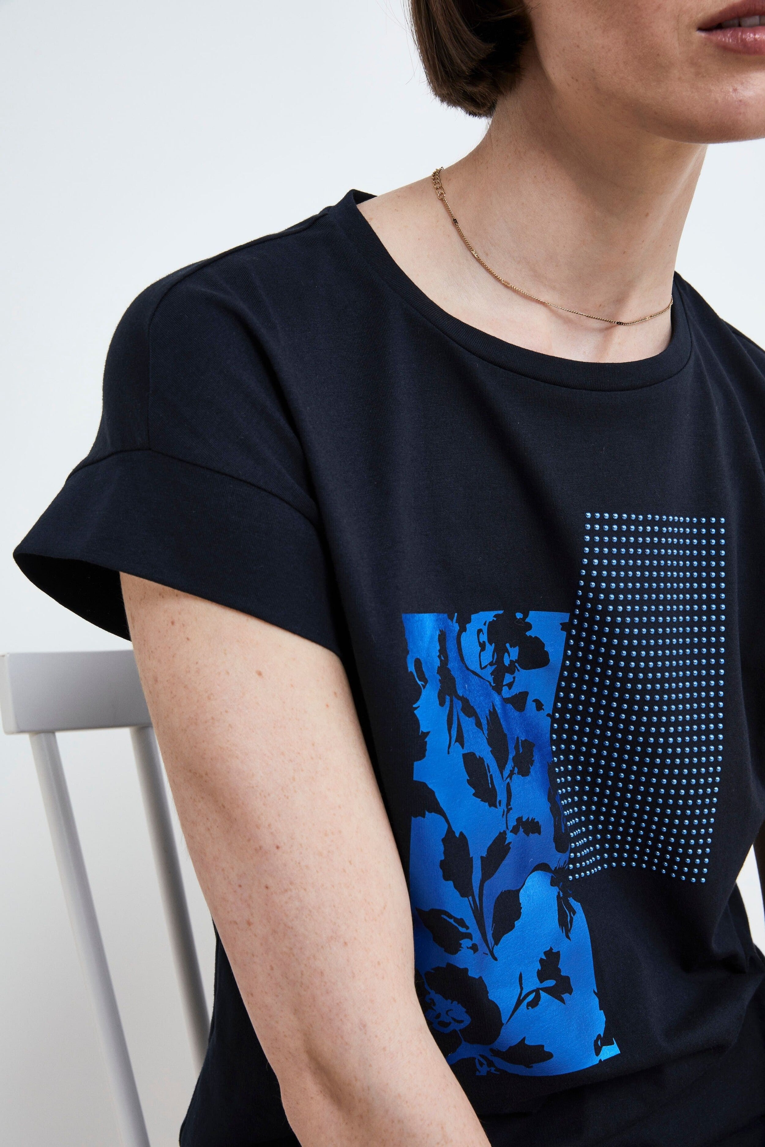 Crew-neck T-shirt with pattern - BLUE