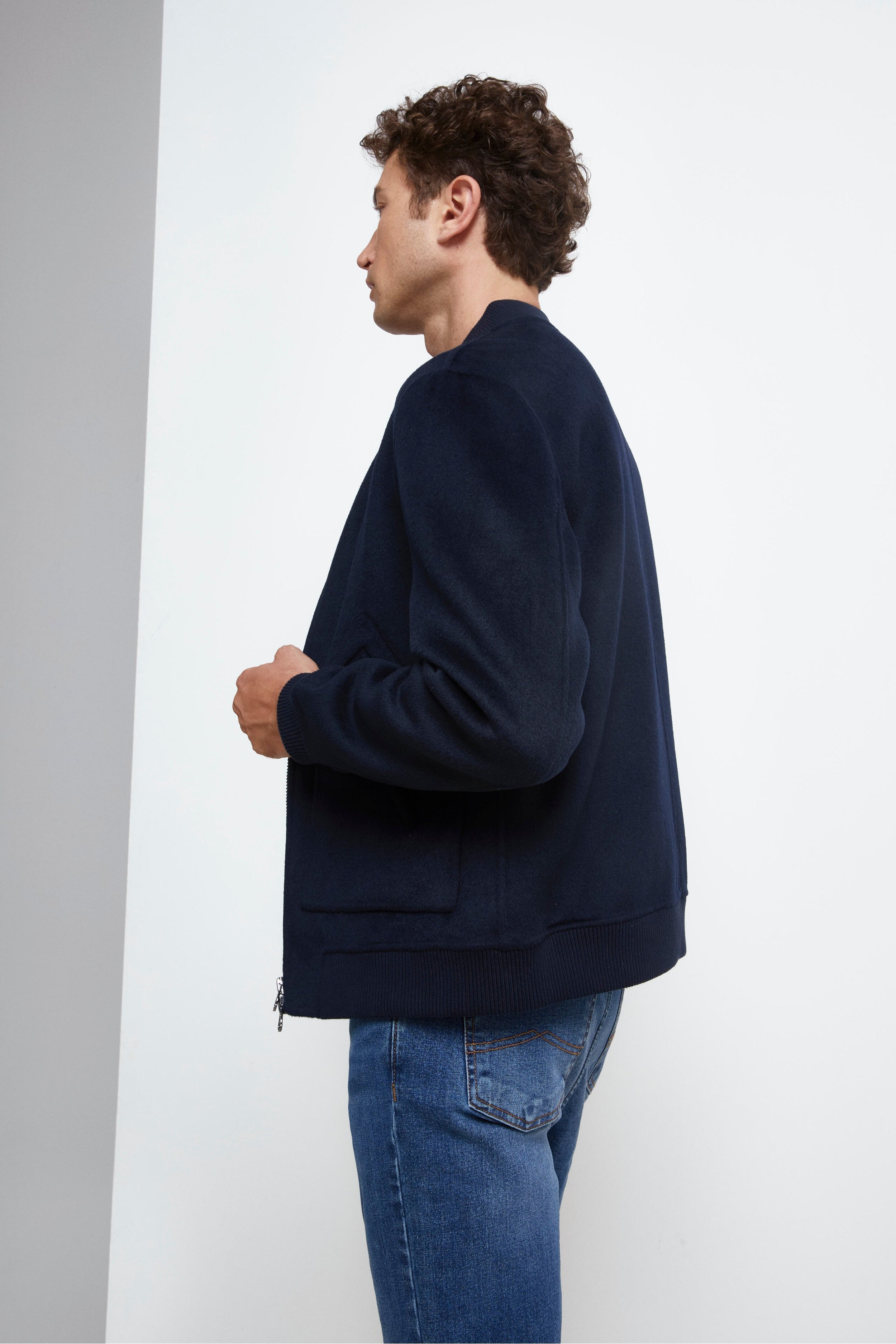 Bomber in Lana con Zip - NAVY