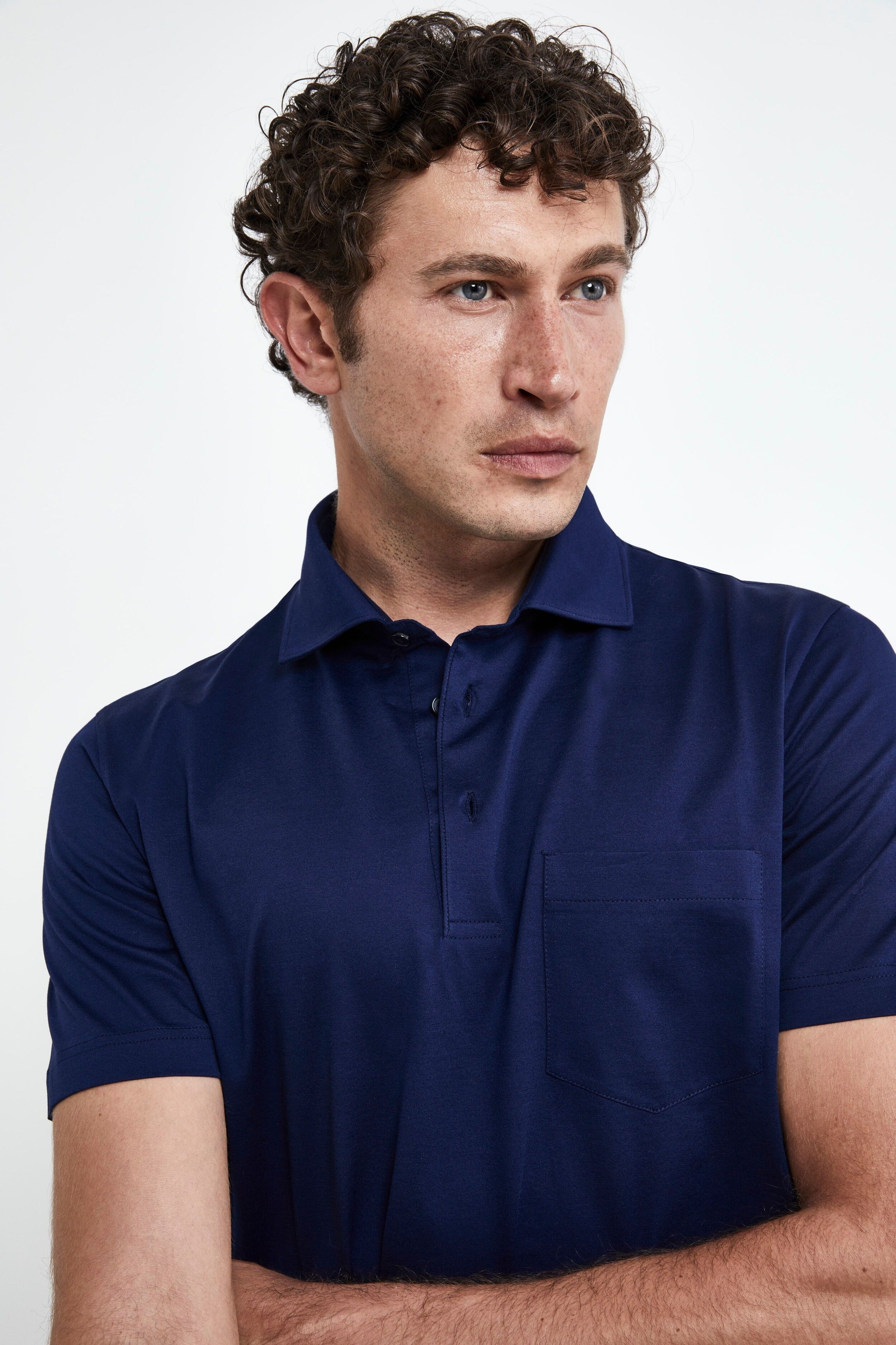 Polo shirt with pocket in lisle thread - Medium blue