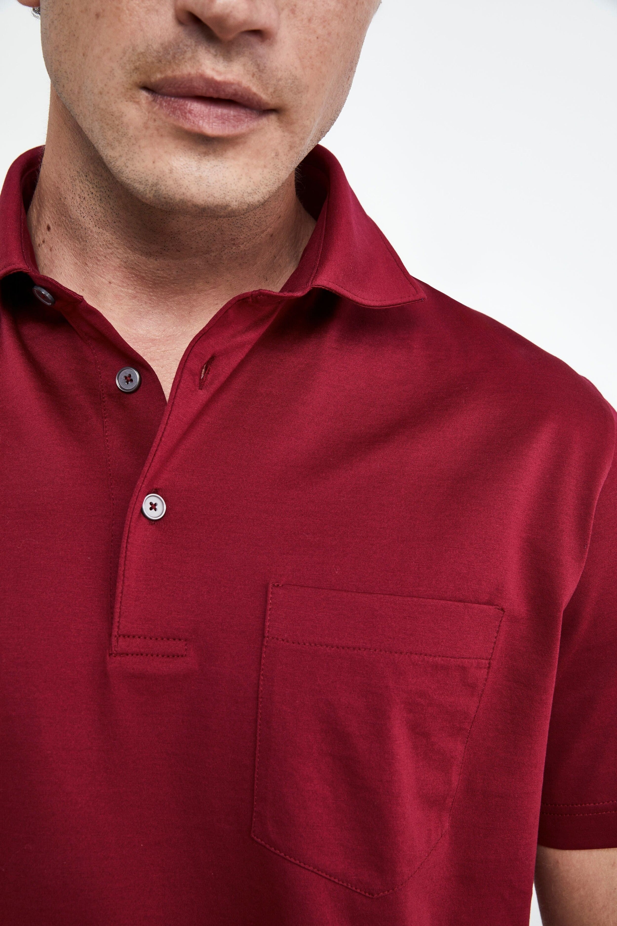 Polo shirt with pocket in lisle thread - Burgundy