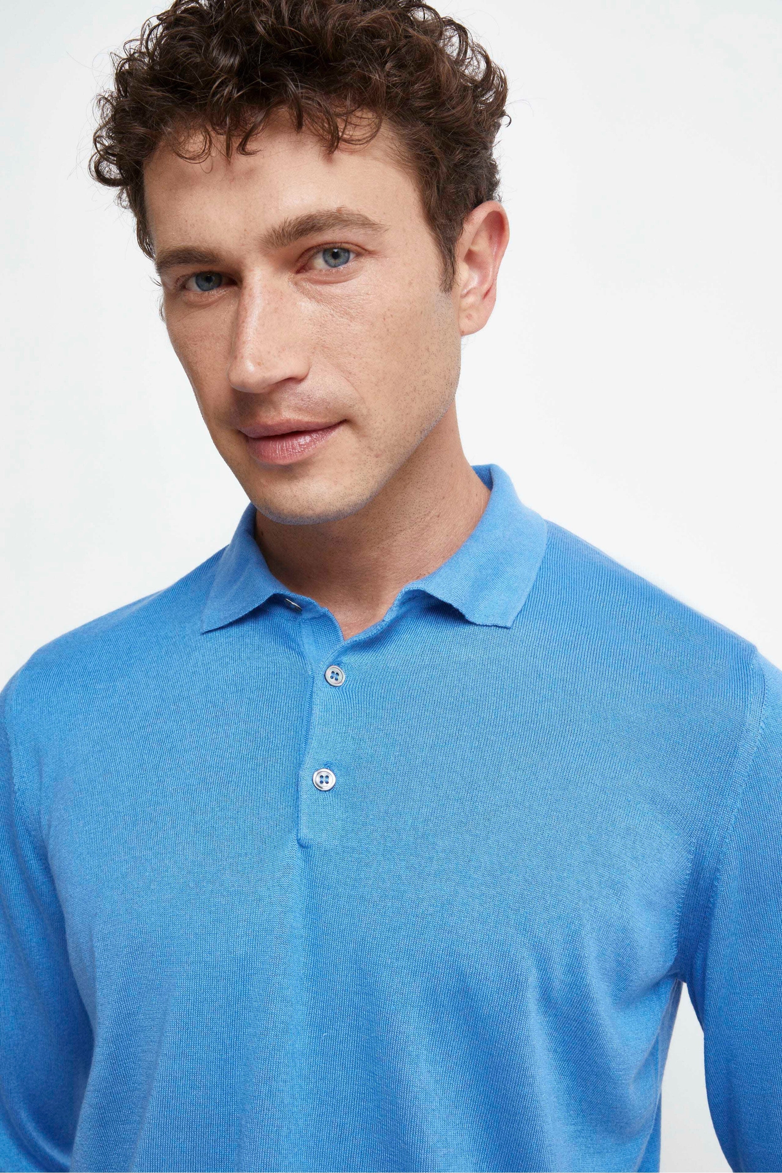 Buttoned Polo Shirt in Silk and Cashmere - Hydrangea