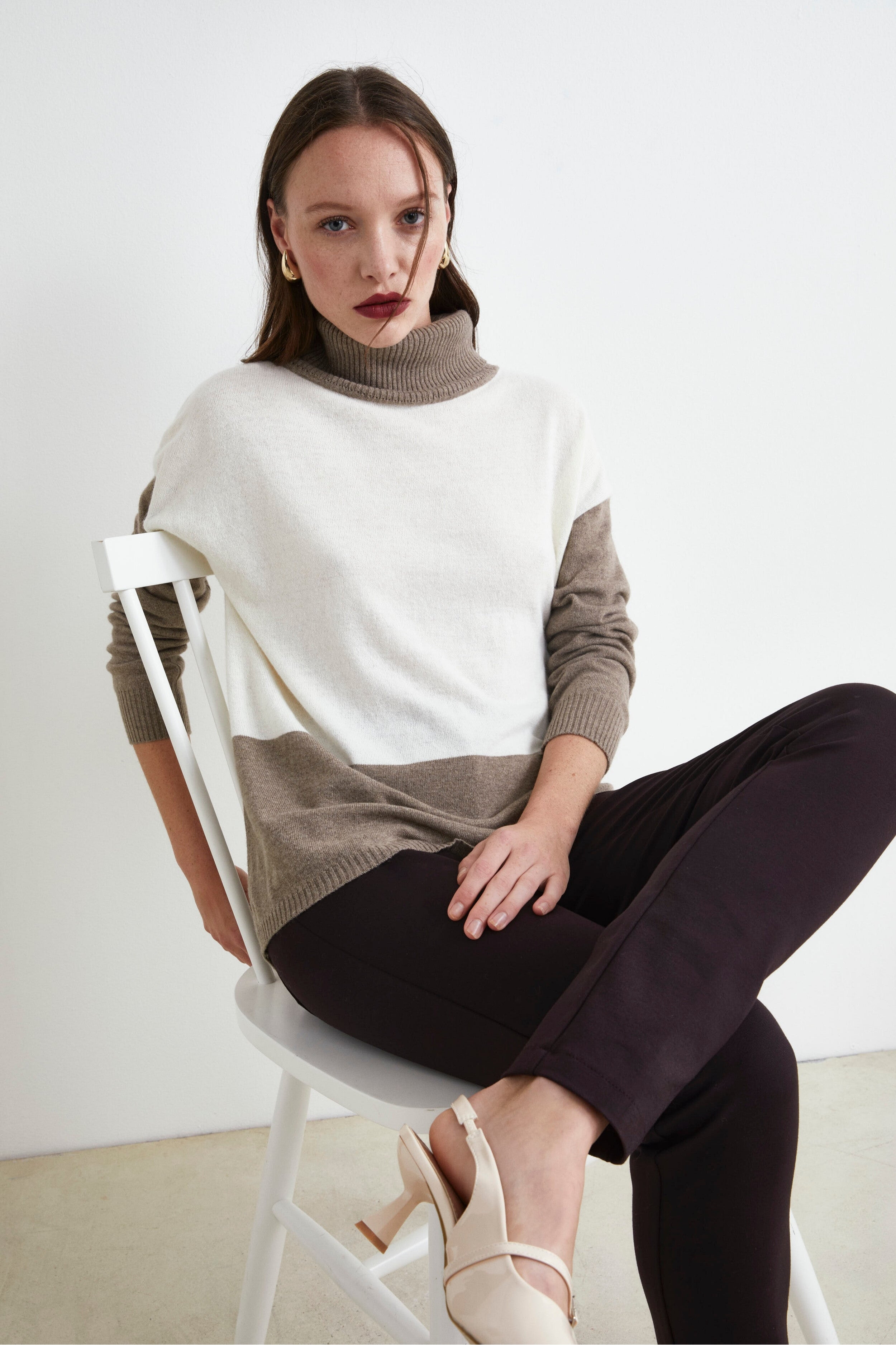 Maglia Bicolore Misto Cashmere - PANNA RIGATO