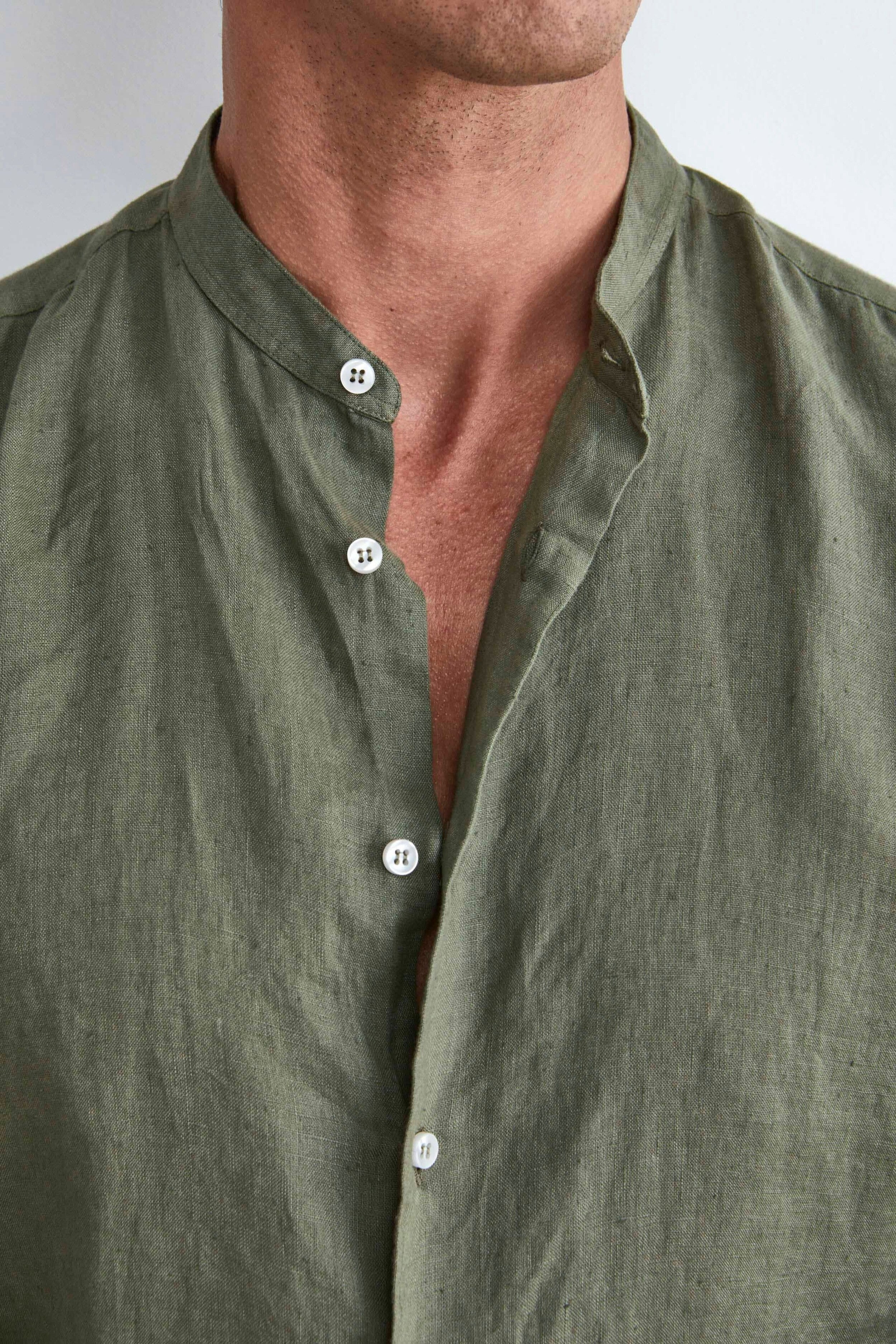 Camicia Verde in Lino Custom Fit - VERDE MILITARE