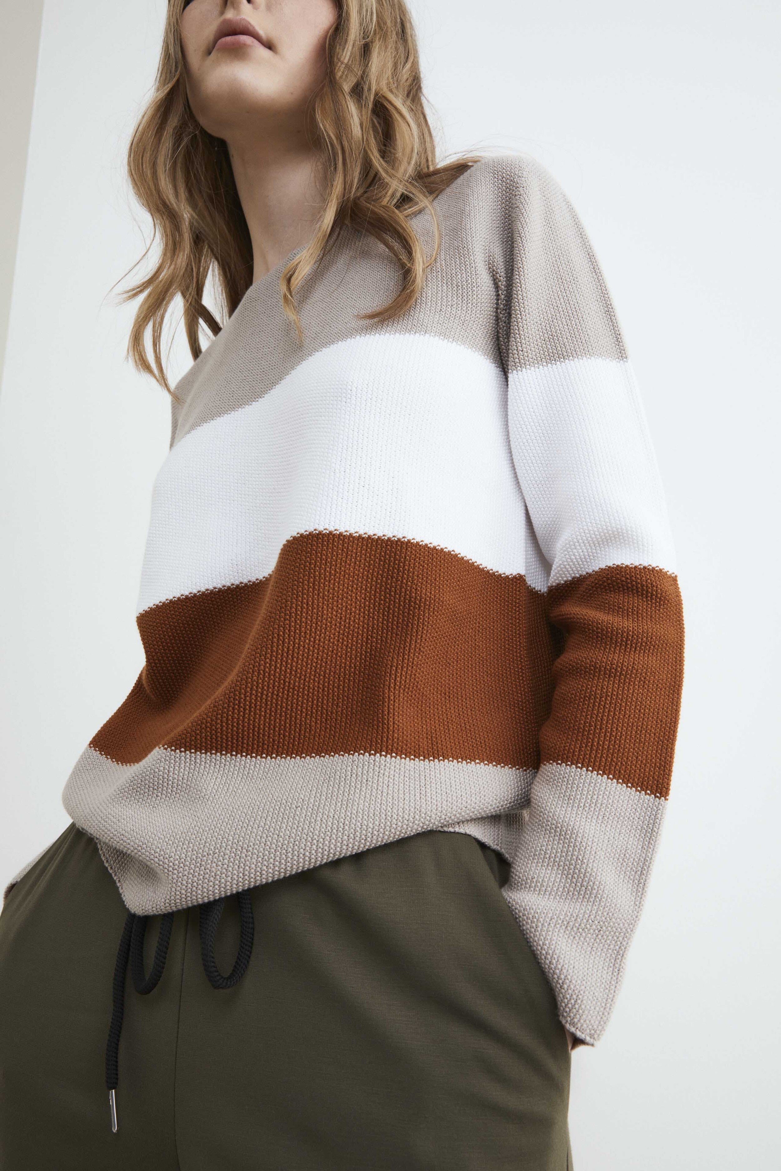 Striped cotton sweater - Beige stripe