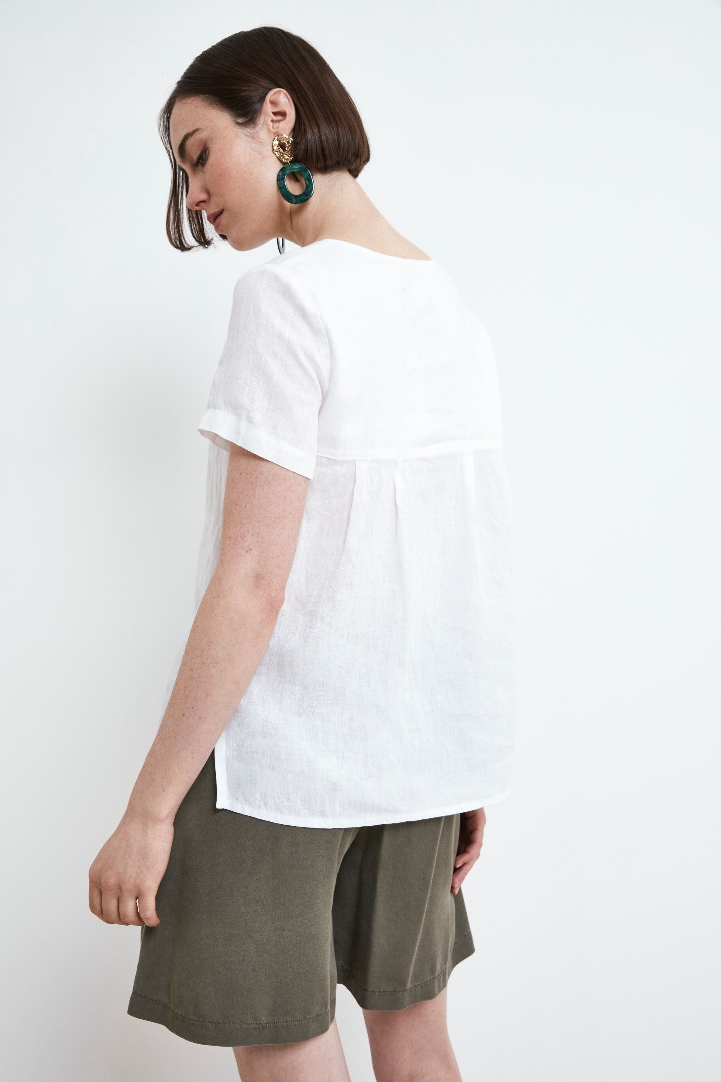 Slit linen blouse - WHITE