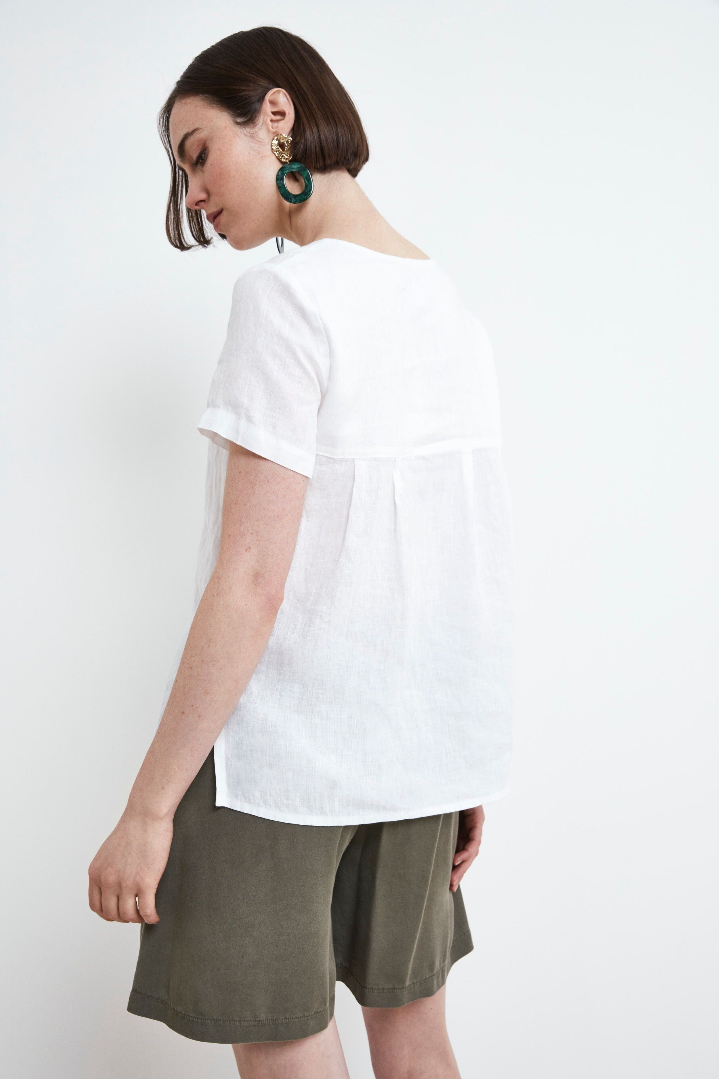 Blusa in lino con spacchi - BIANCO