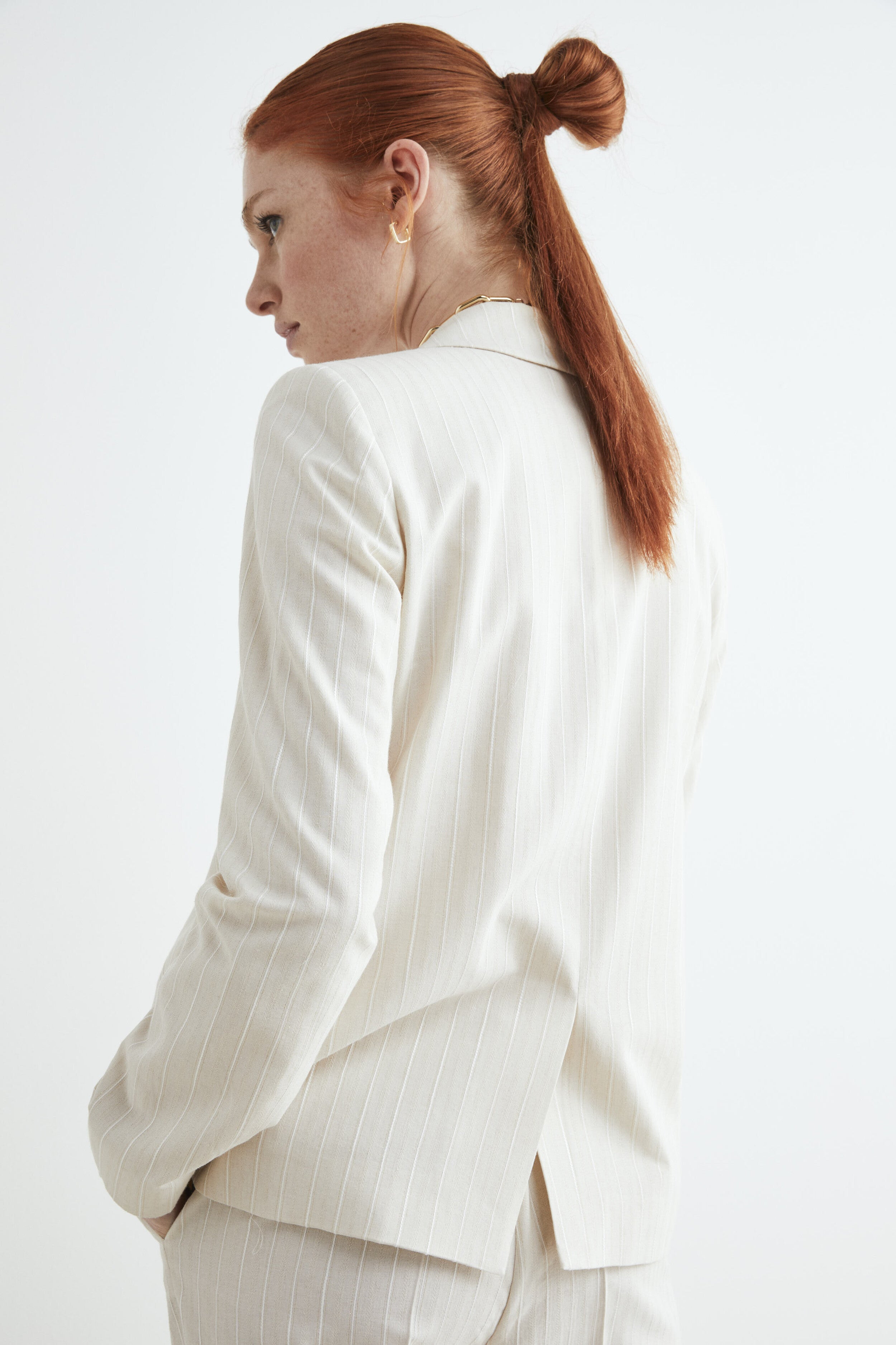 Pinstripe jacket in lurex - Sand brown