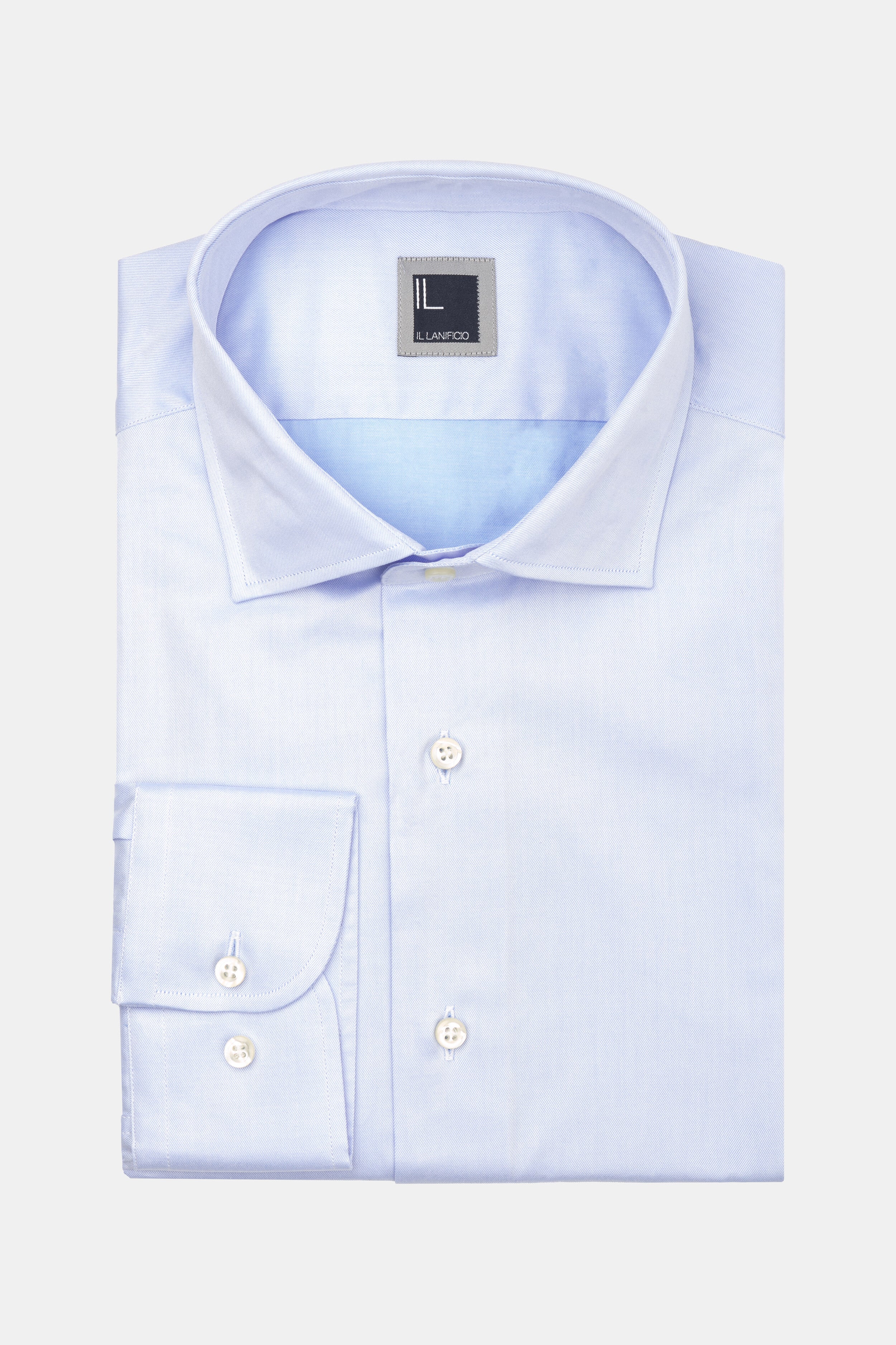 Camicia slim twill collo francese - AZZURRO