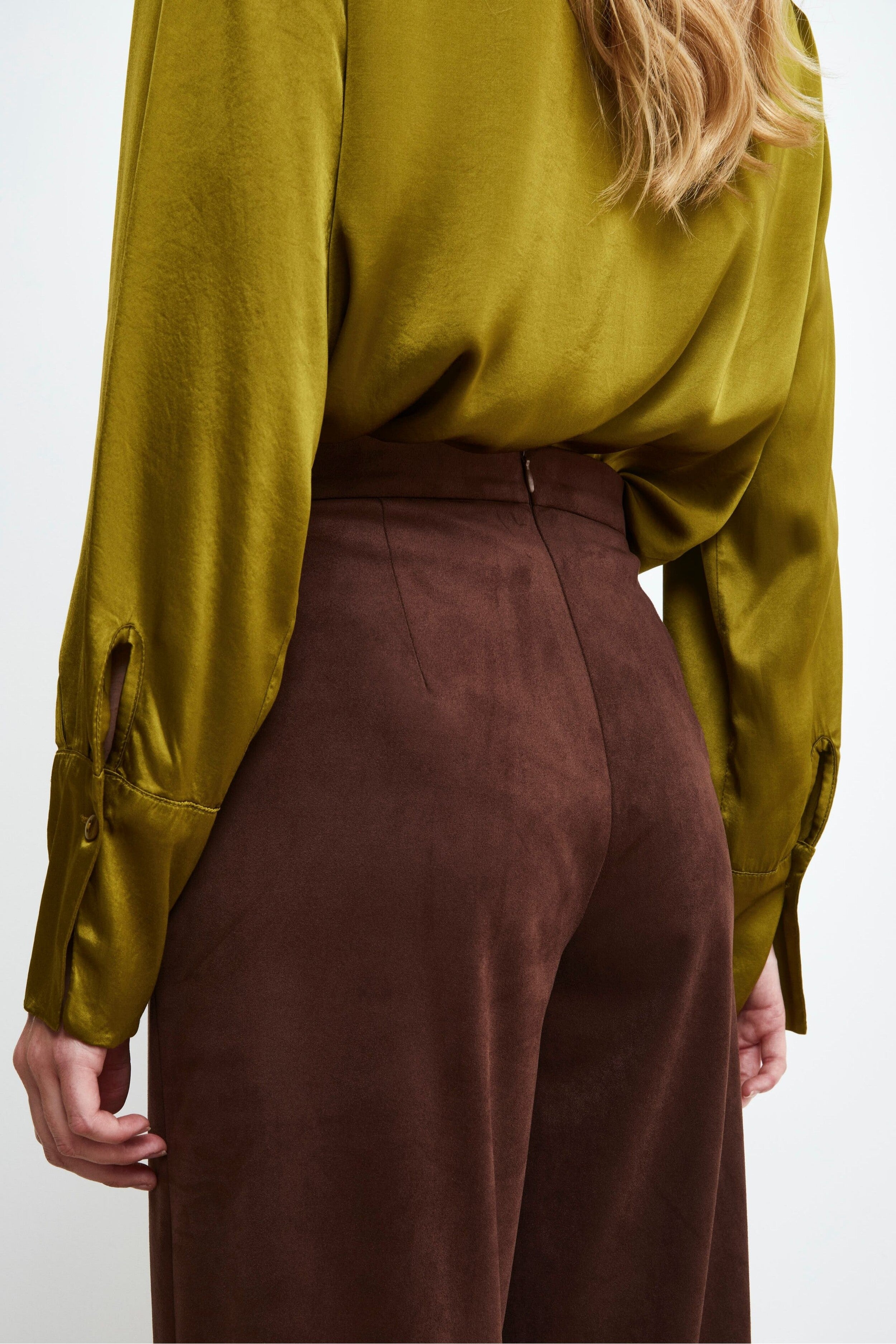 Suede Palazzo Pants - COGNAC