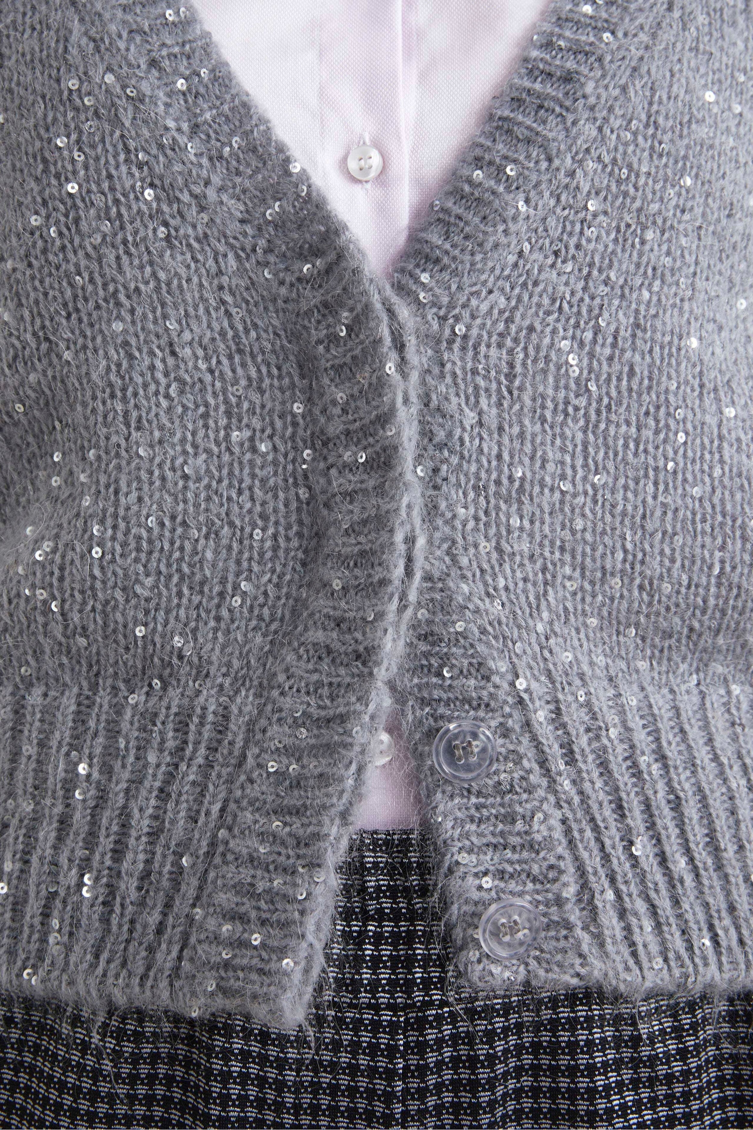 Cardigan Mohair con Paillettes - GRIGIO