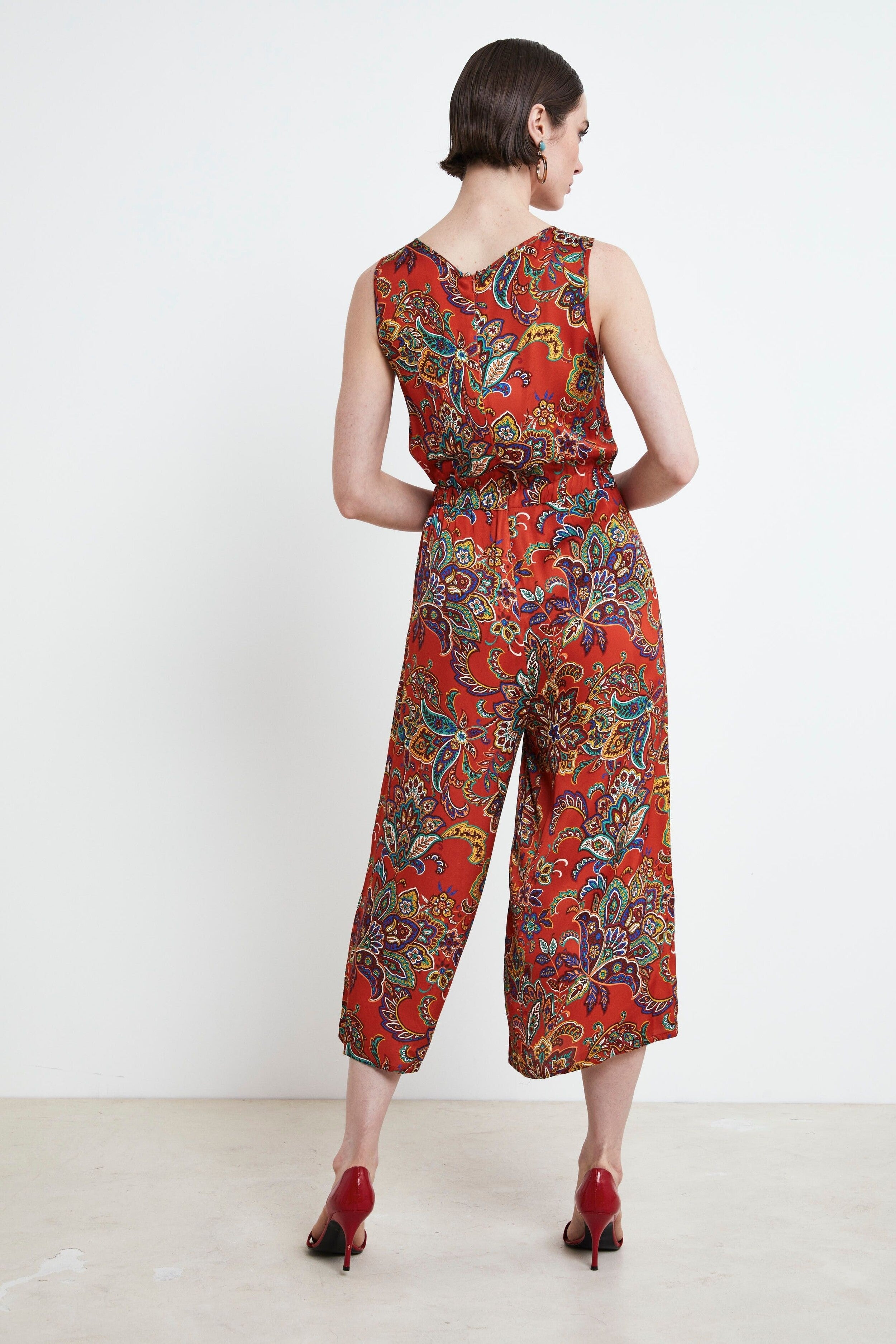 Patterned jumpsuit with drawstring - PAPRIKA PATTERN