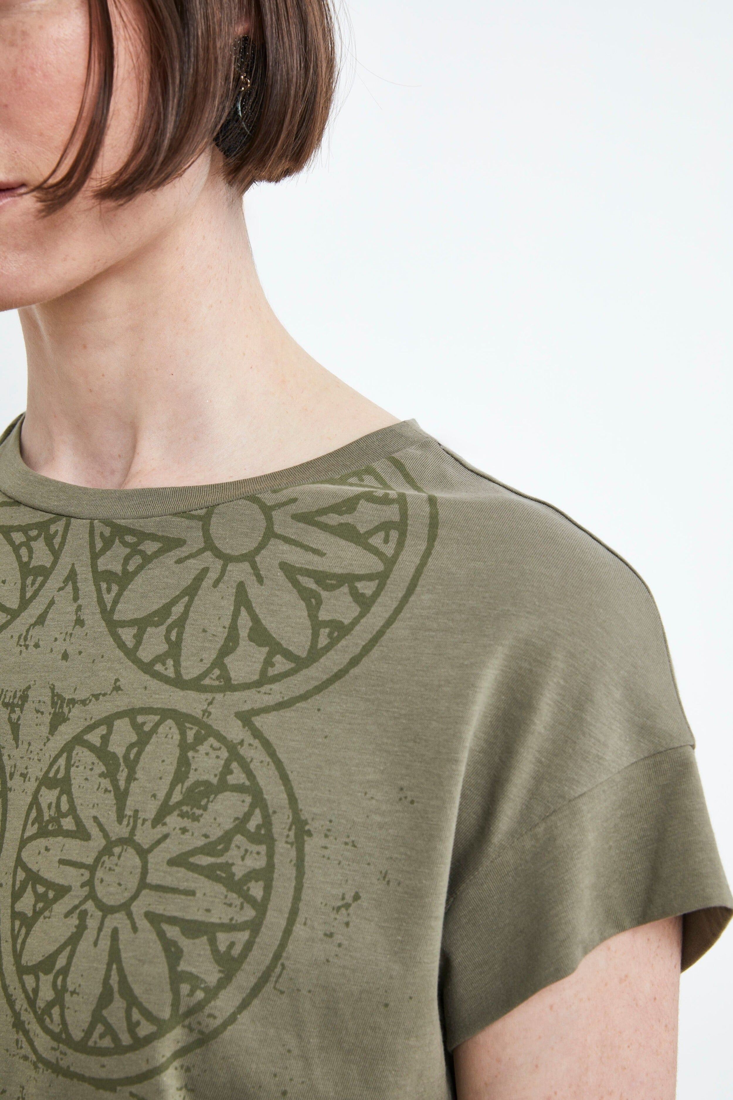 Cotton T-shirt with print - Military green