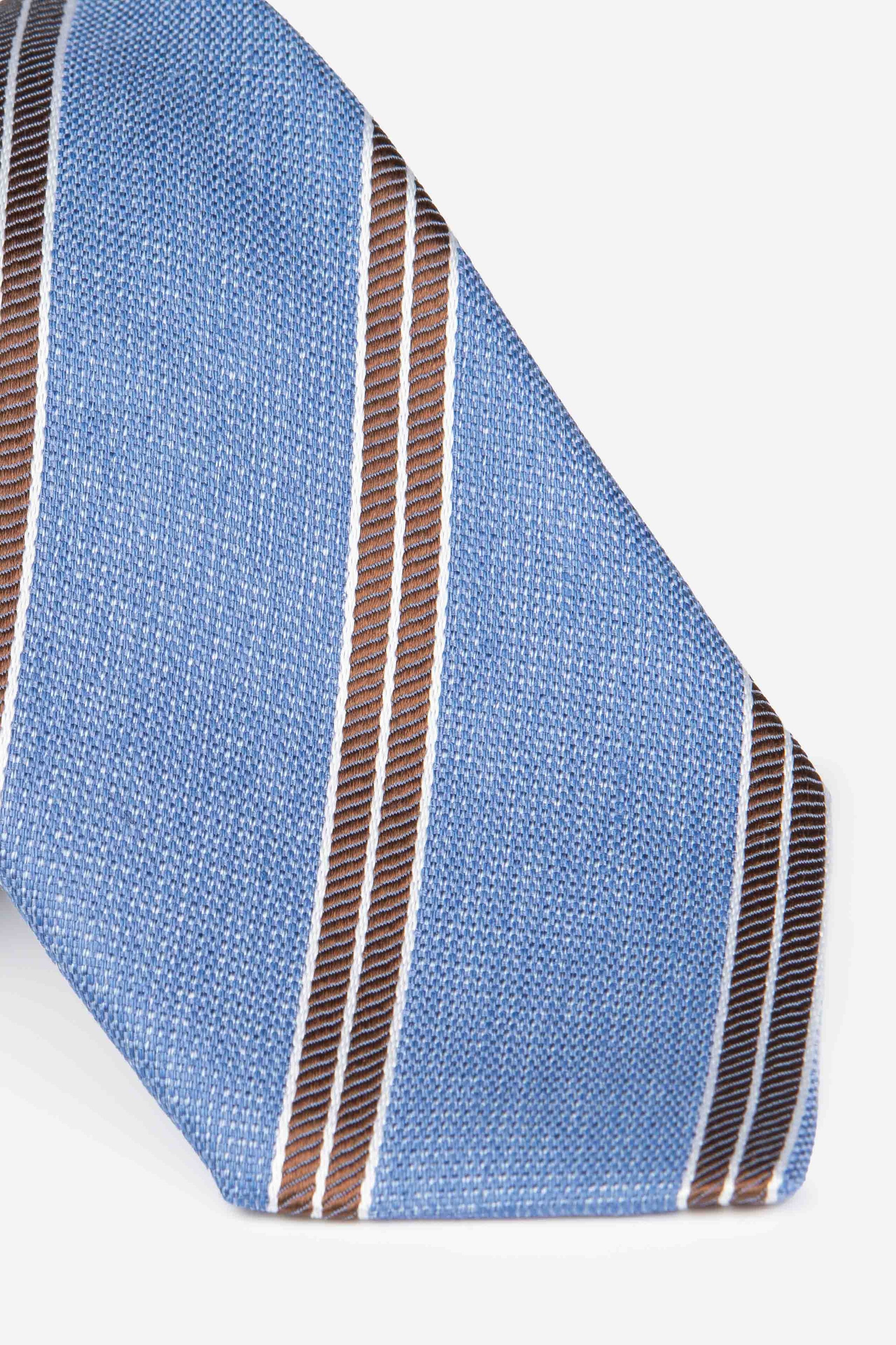 Striped patterned tie - Light blue-Brown