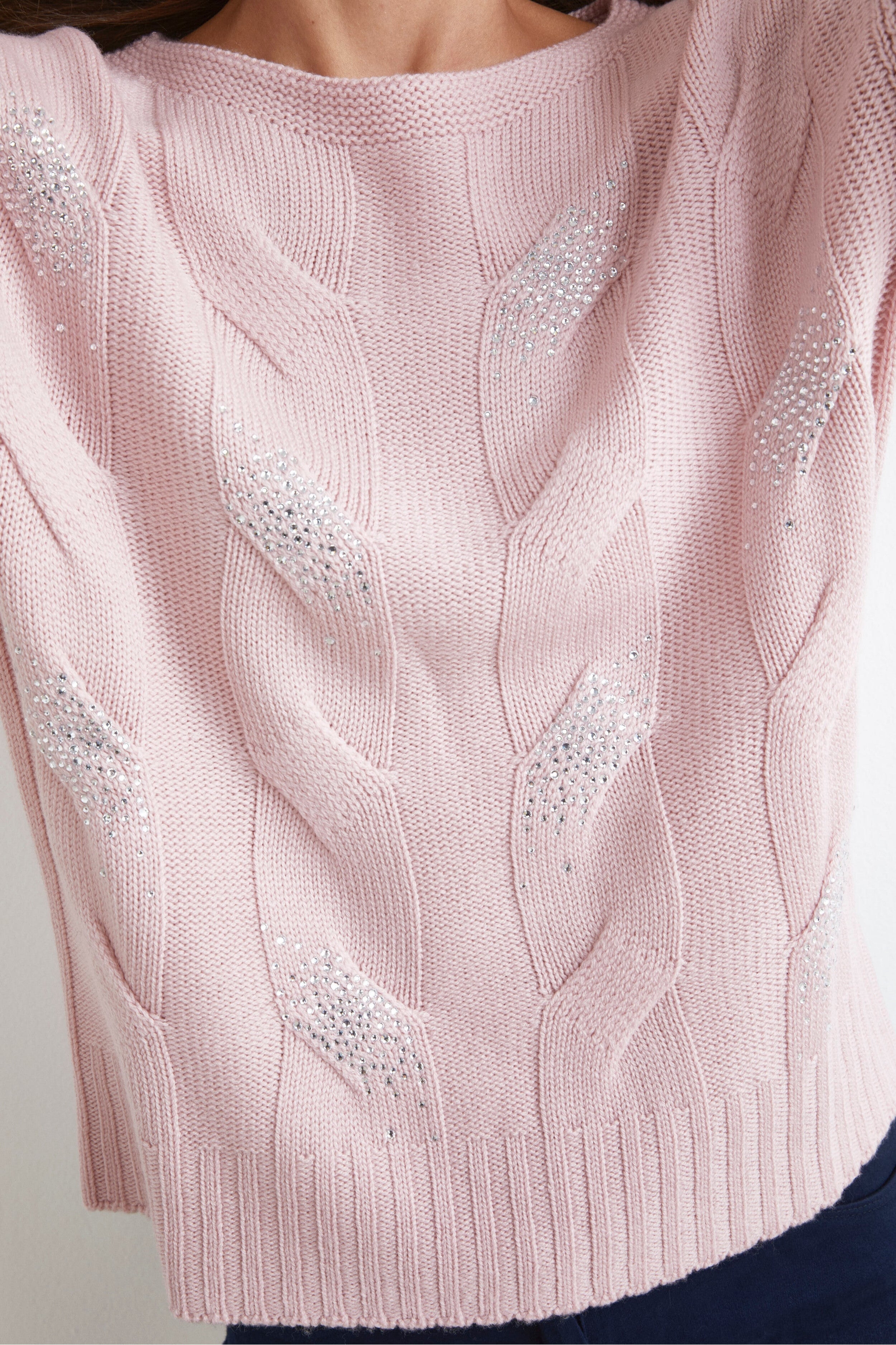 Maglione a Trecce con Strass - ROSA CARNE