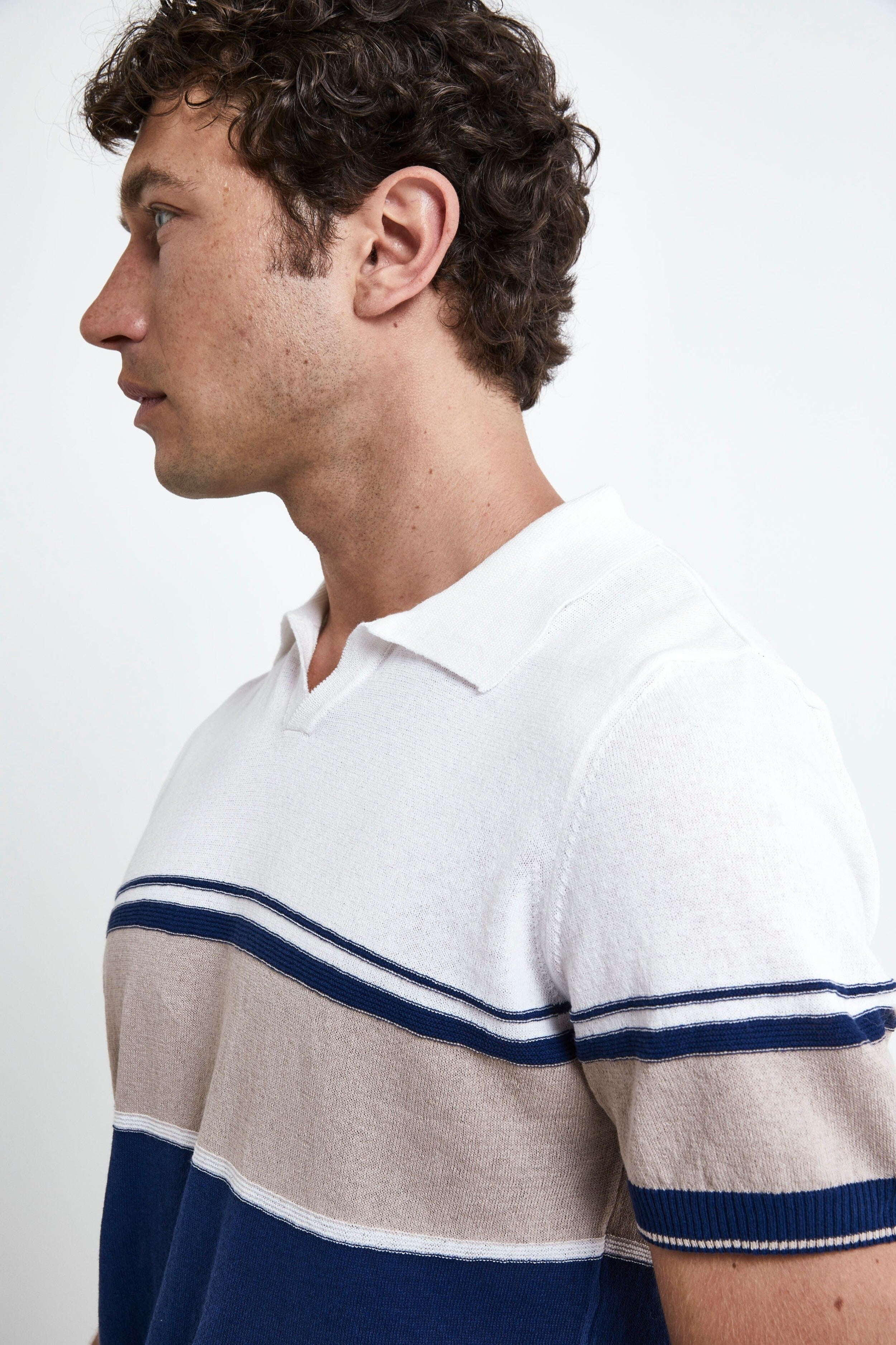 Striped Knitted Polo Shirt - BLUE/WHITE