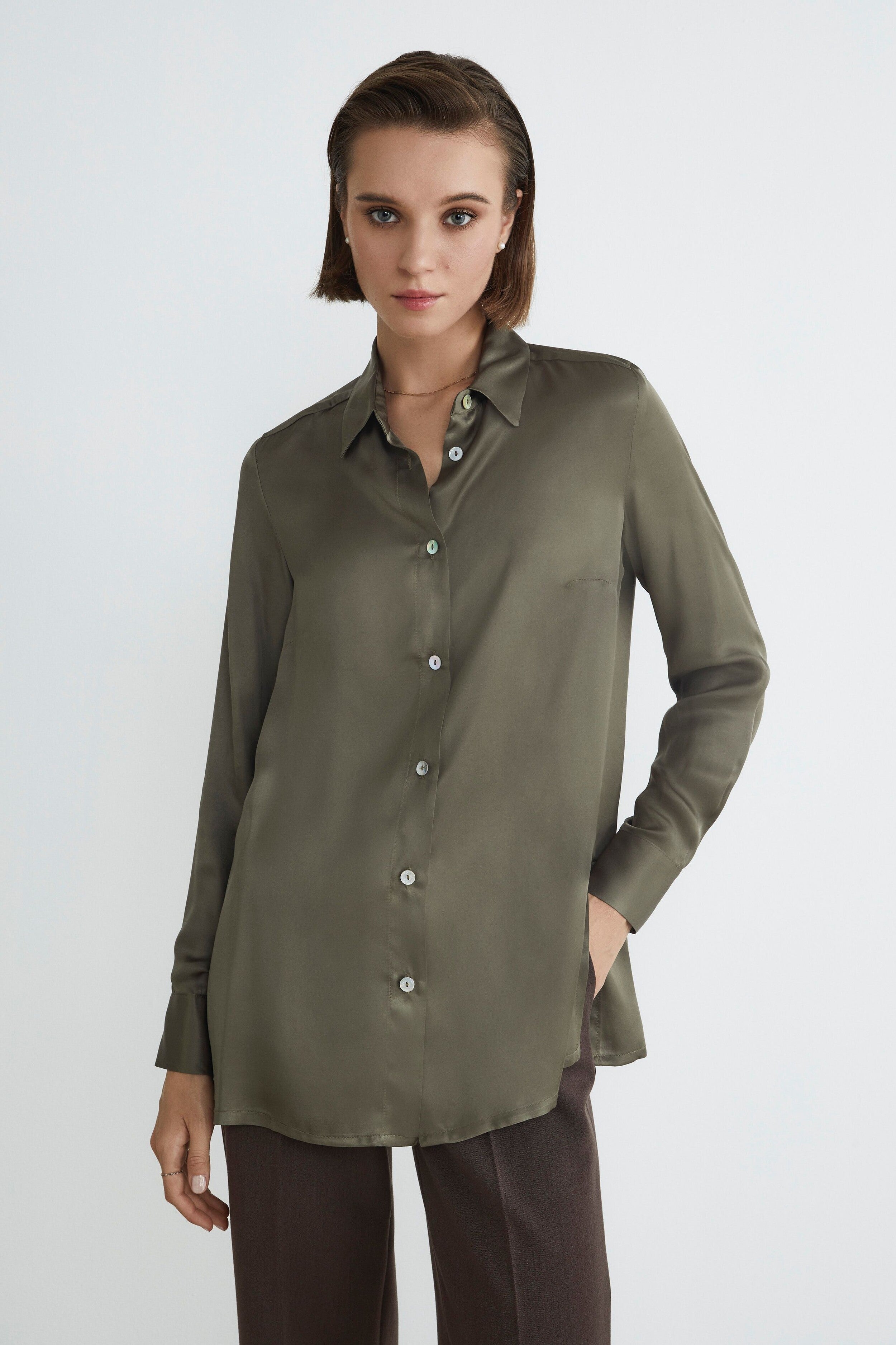 Smart satin shirt - Military green