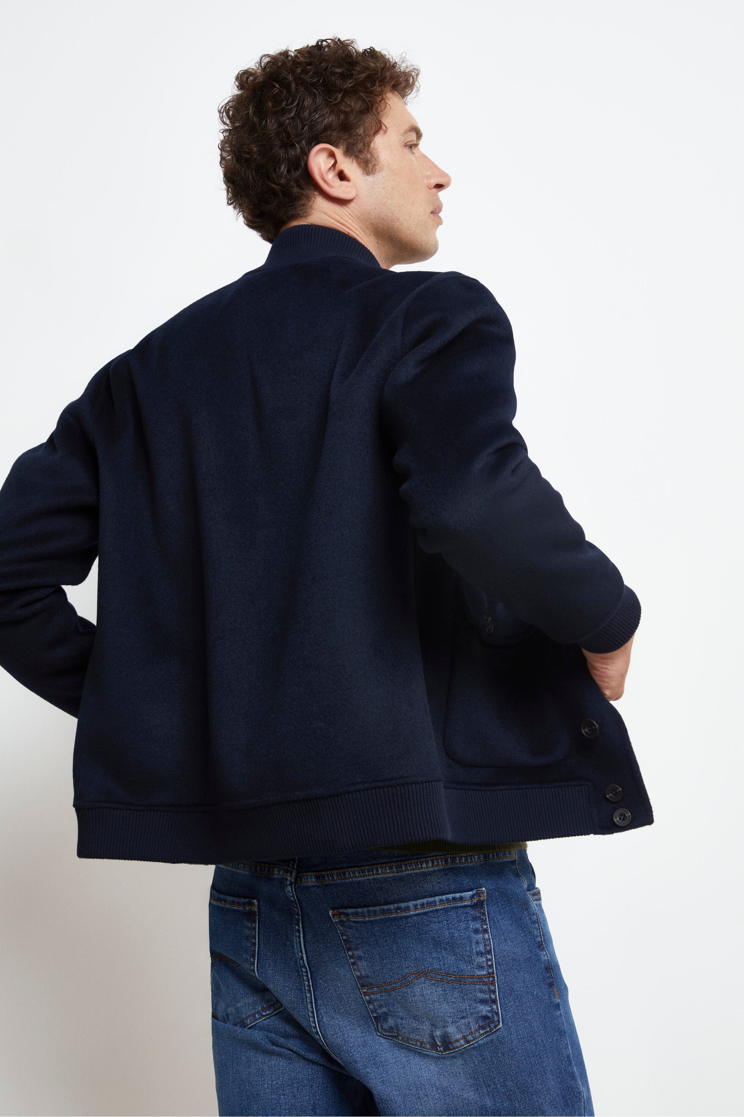 Bomber in Lana con Tasche - NAVY