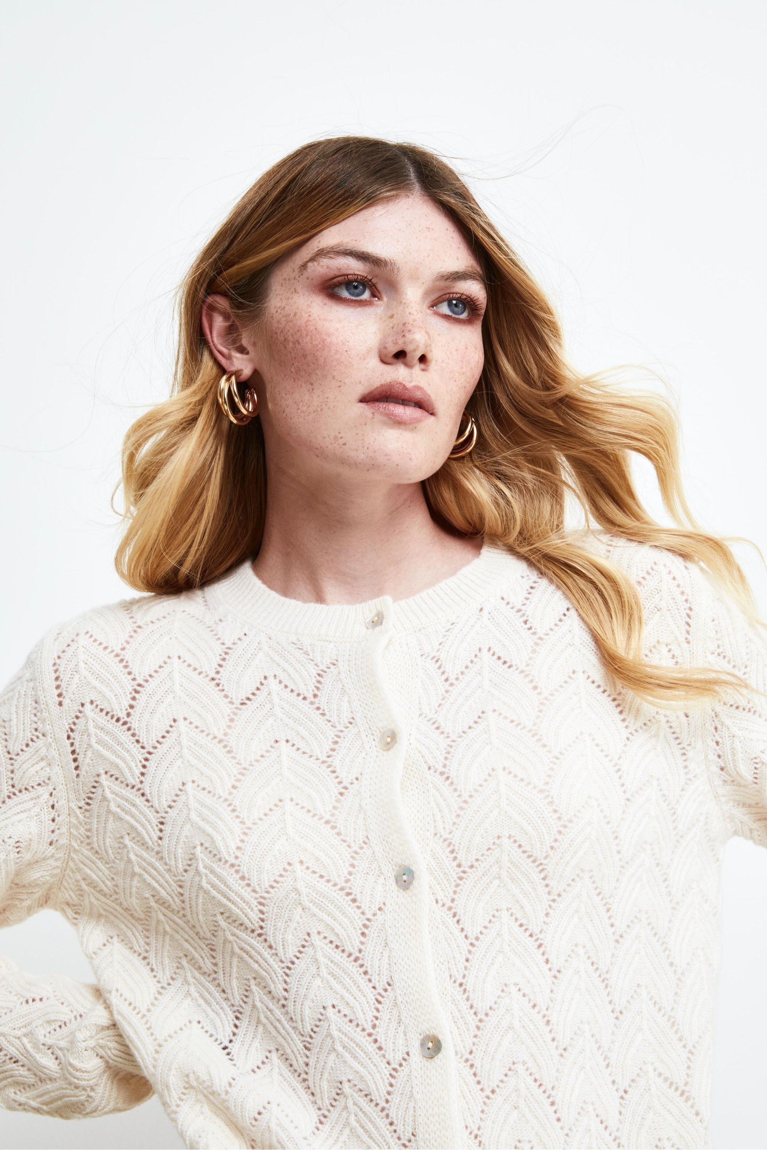 Openwork Cashmere Wool Cardigan - Cream white