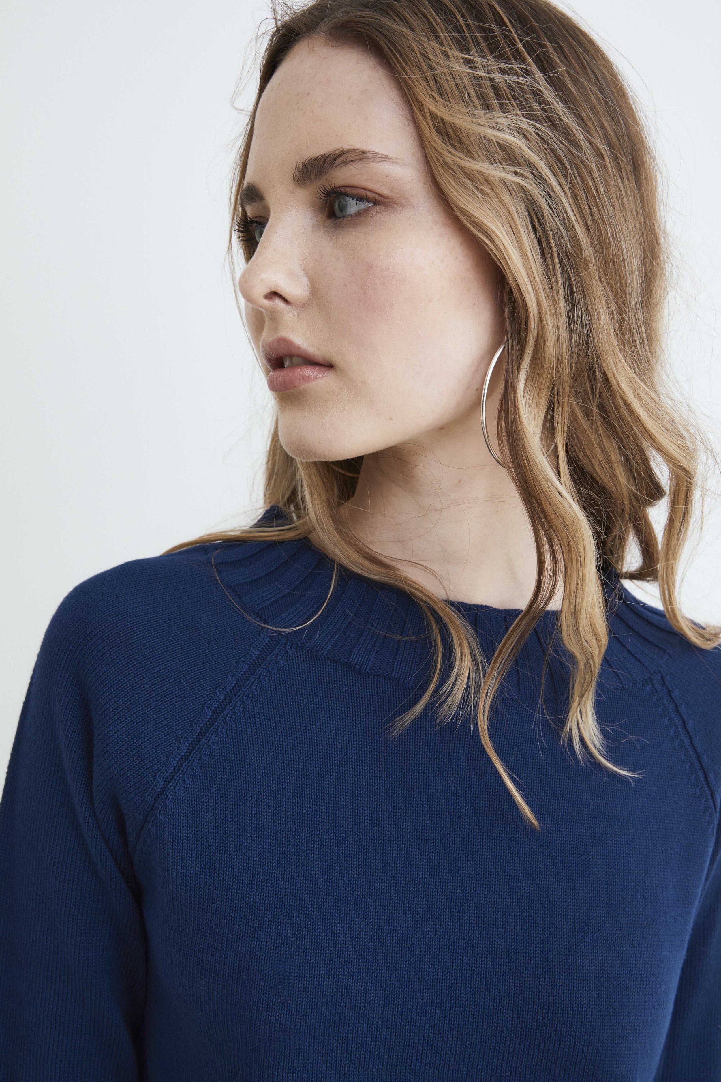 Ribbed cotton sweater - BLUE