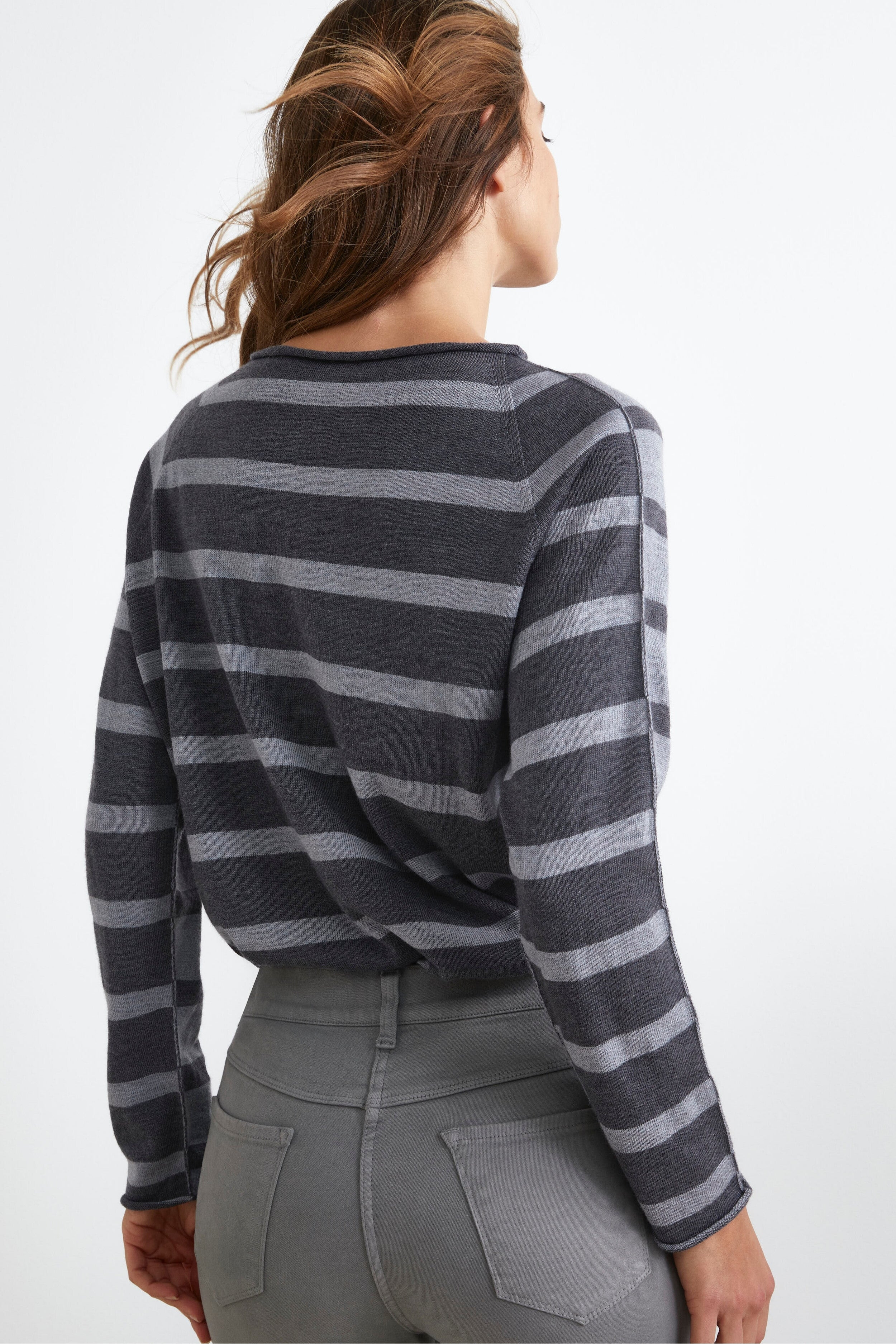 Maglia Over a Righe in Lana Merino - GRIGIO RIGATO