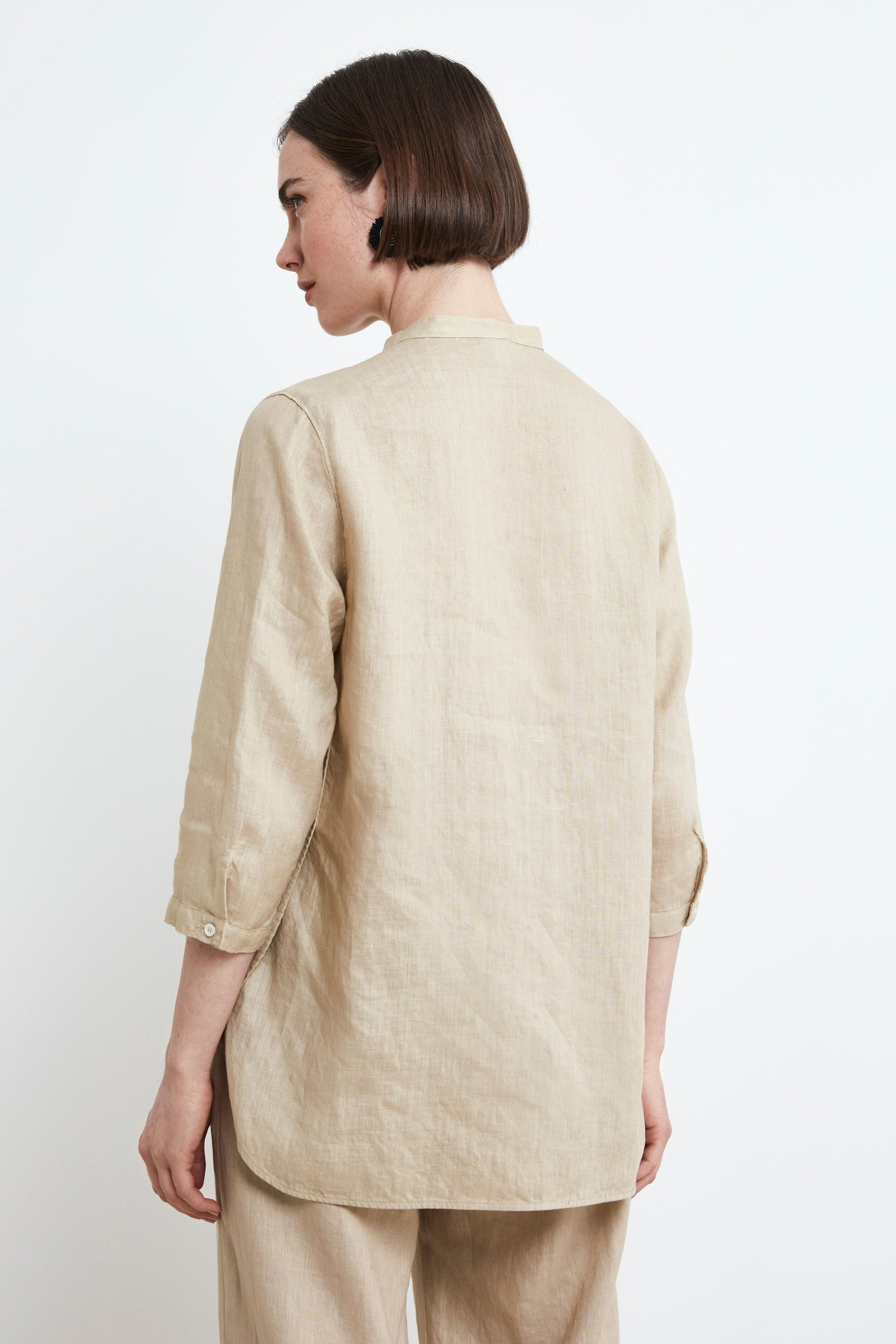 Camicia Coreana in Lino - BEIGE