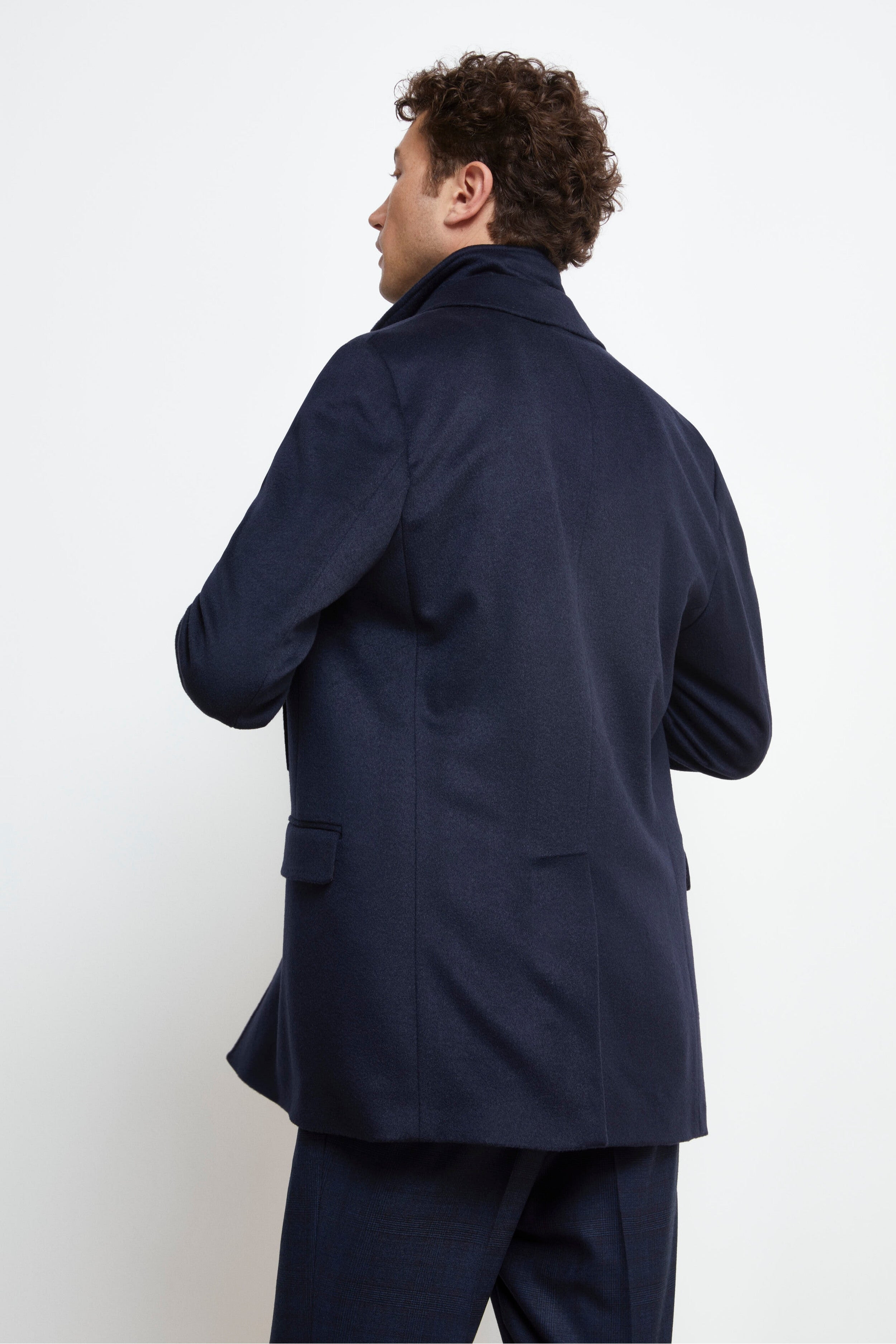 Manteau court en laine et cachemire - BLEU