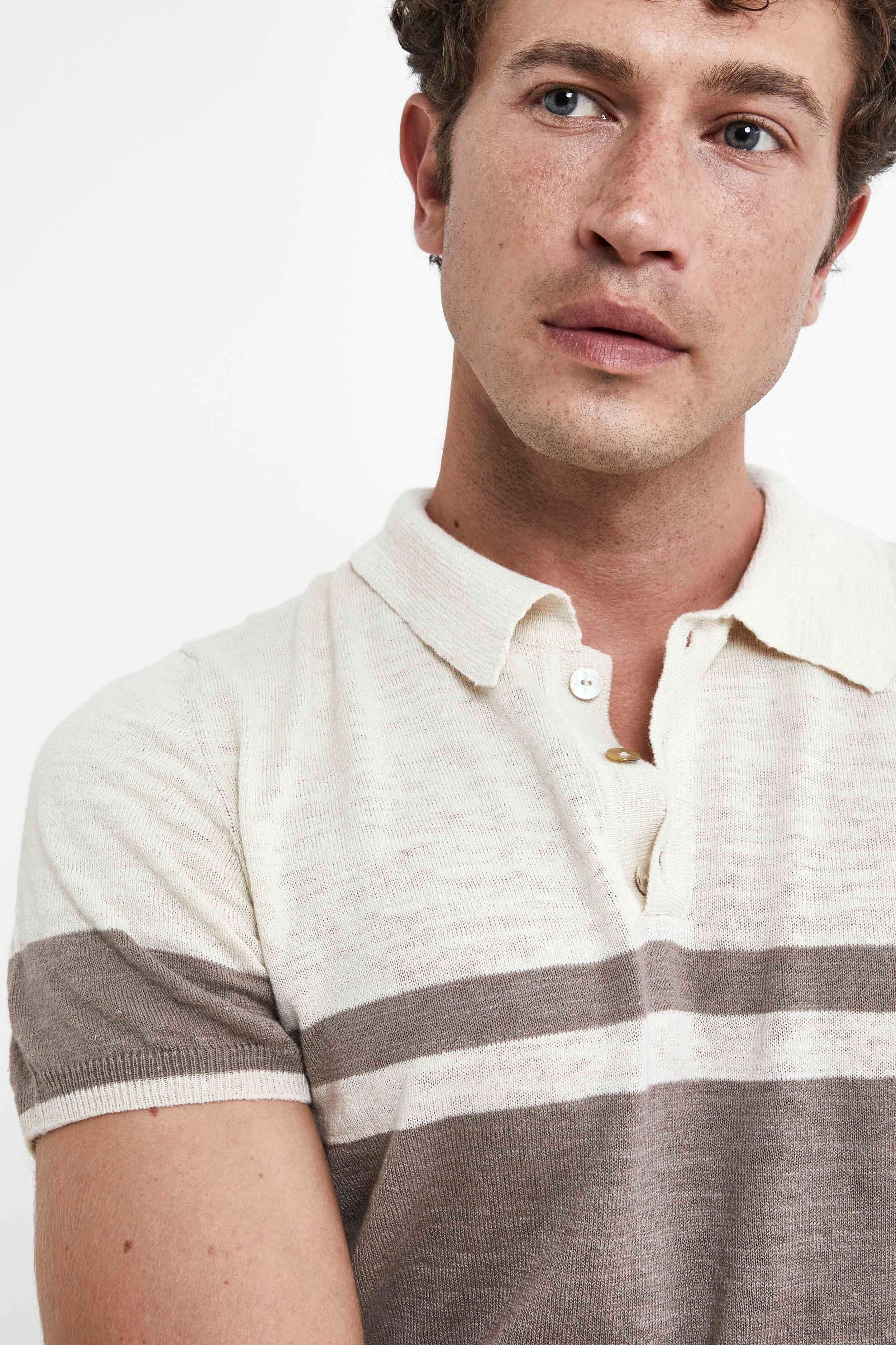 Knitted patterned polo shirt - BROWN/NATURAL