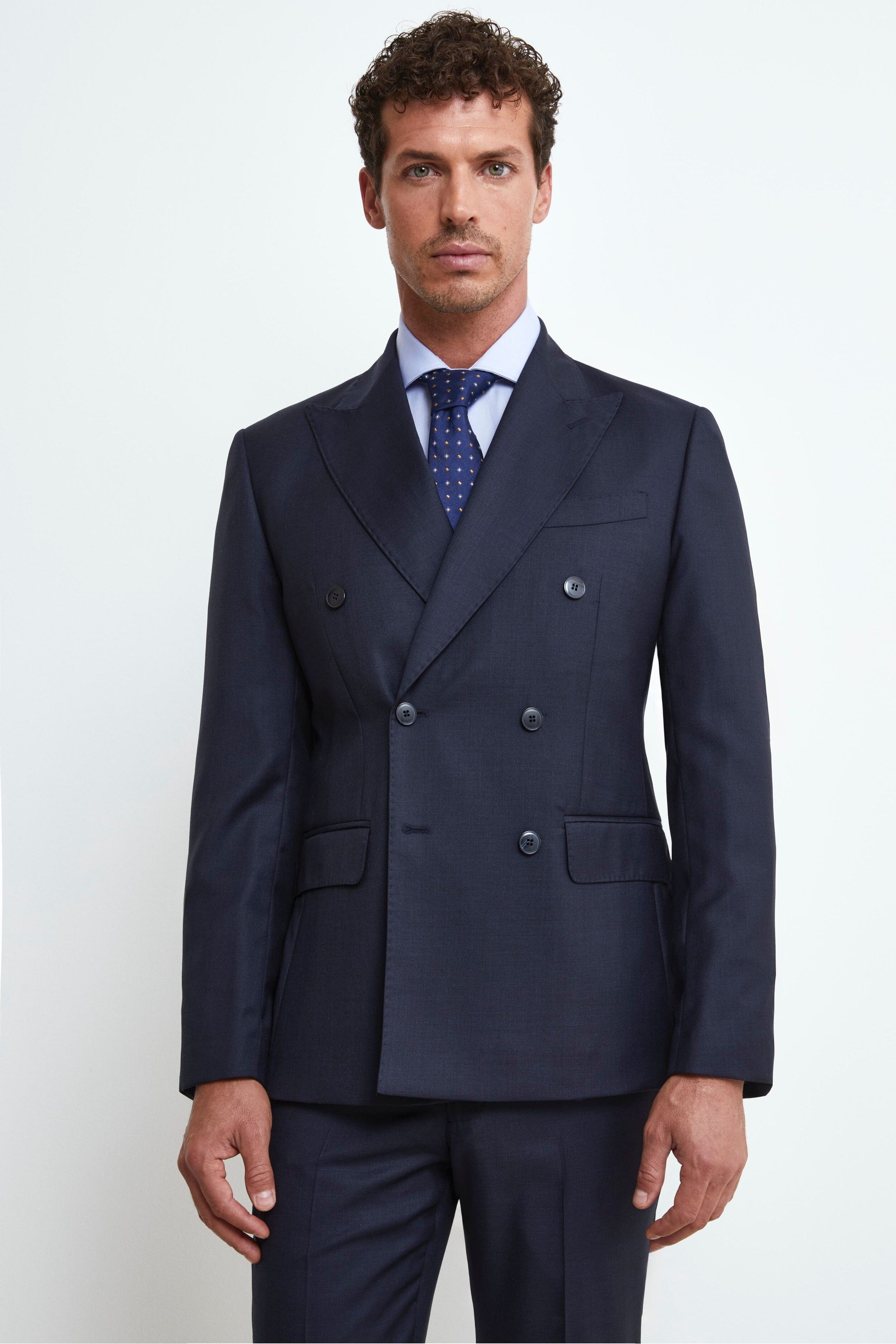 Slim Double-Breasted Wool Suit - BLUE