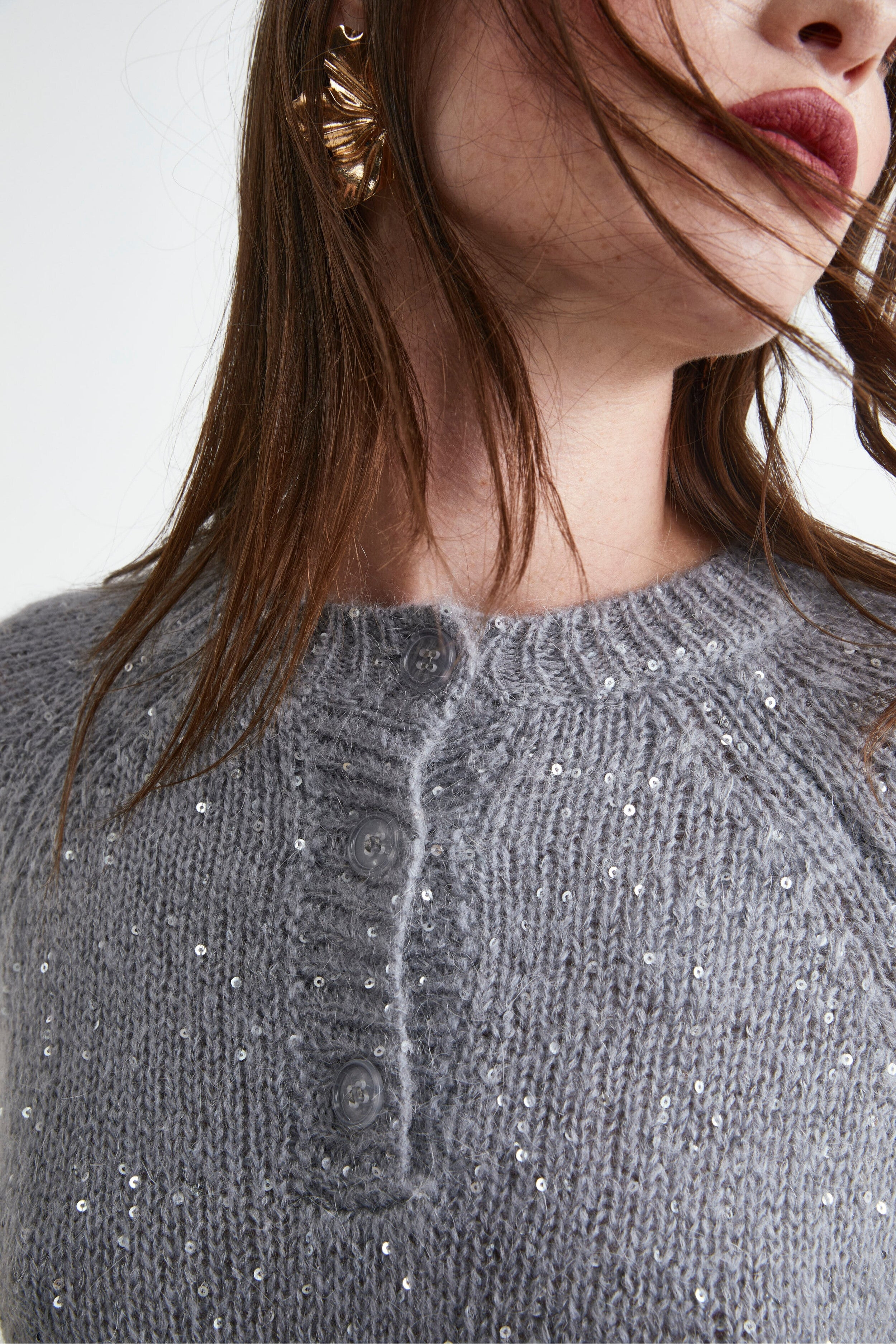 Maglia Mohair con Paillettes - GRIGIO