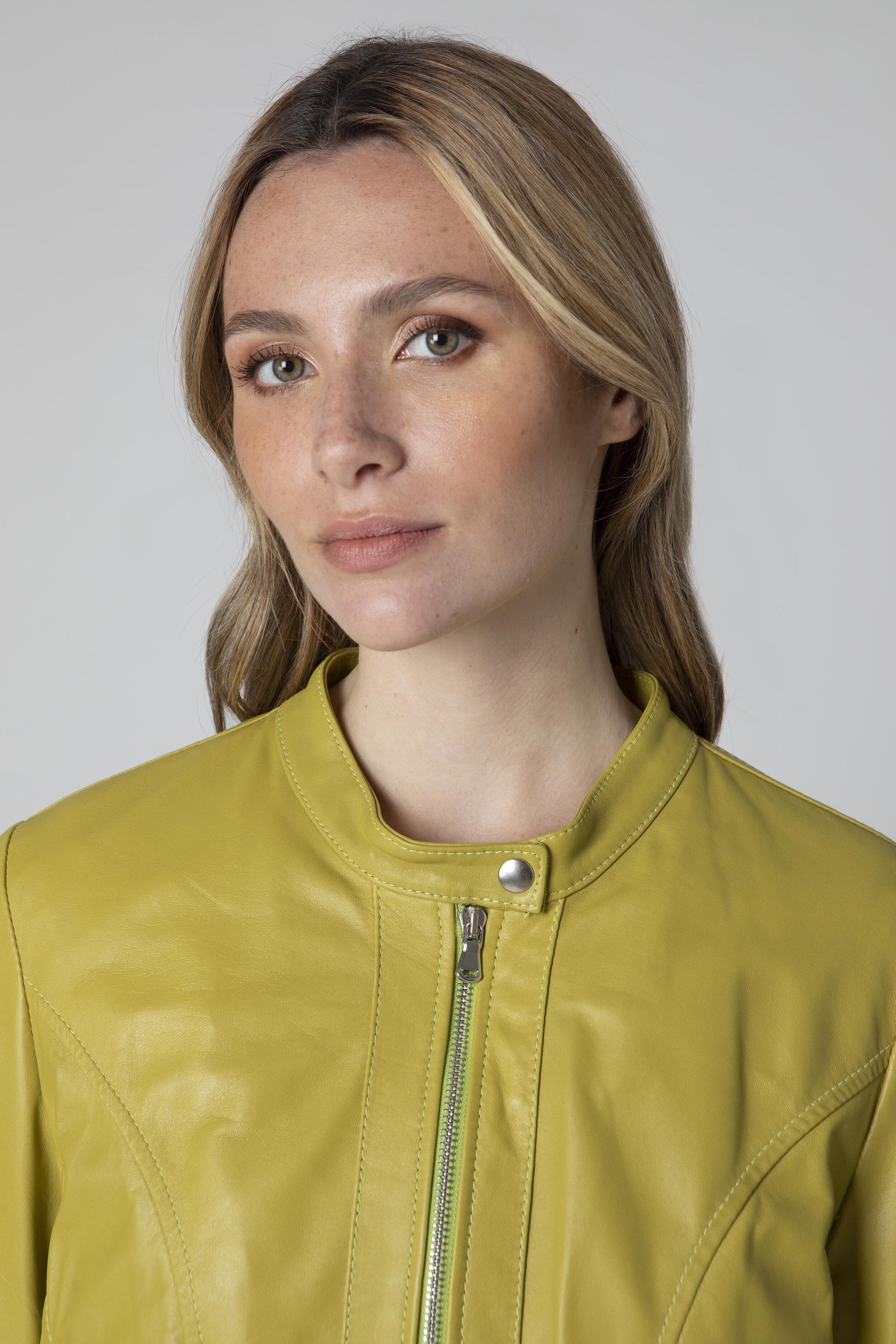 Woman’s leather jacket - NEON GREEN