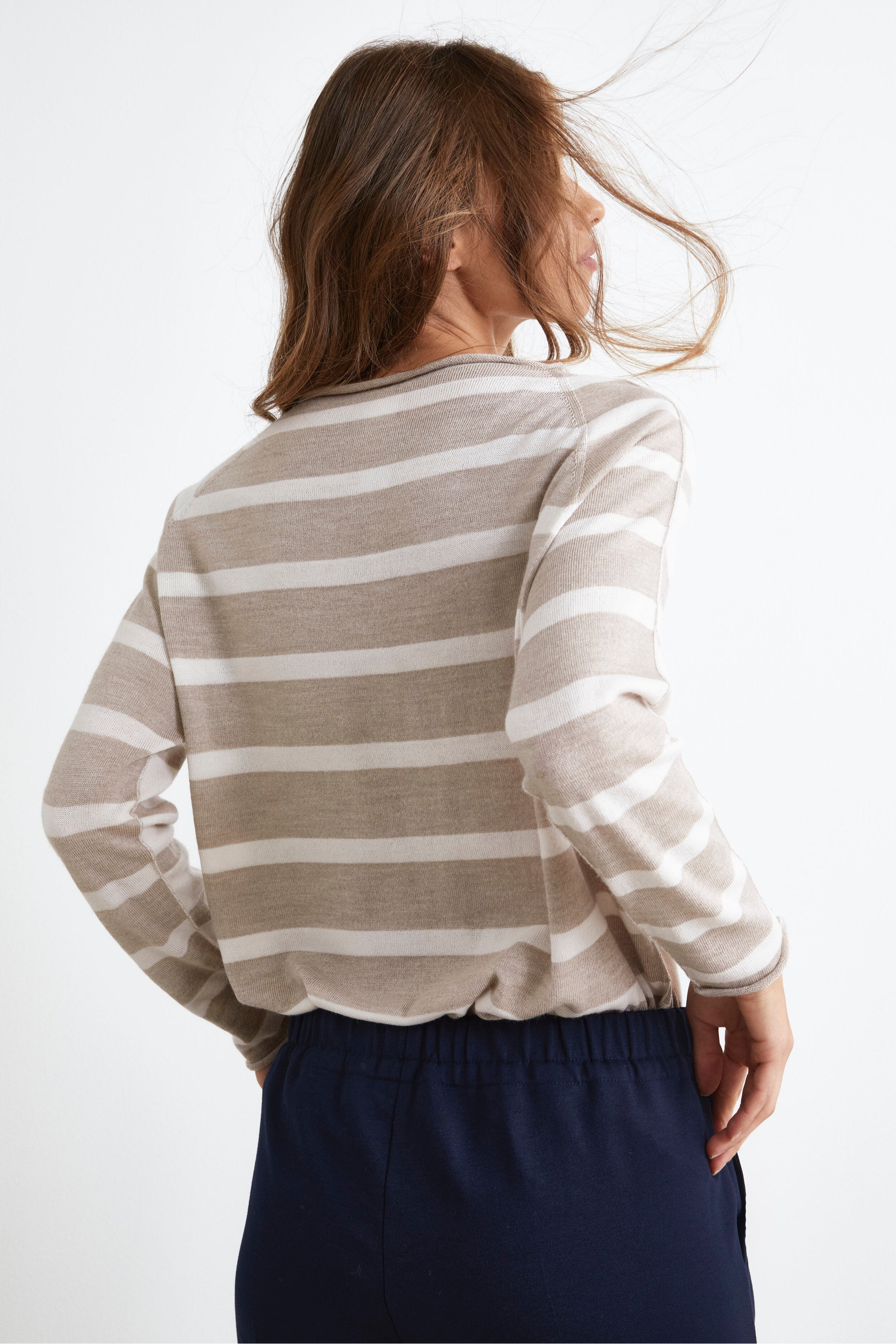 Maglia Over a Righe in Lana Merino - BEIGE RIGATO