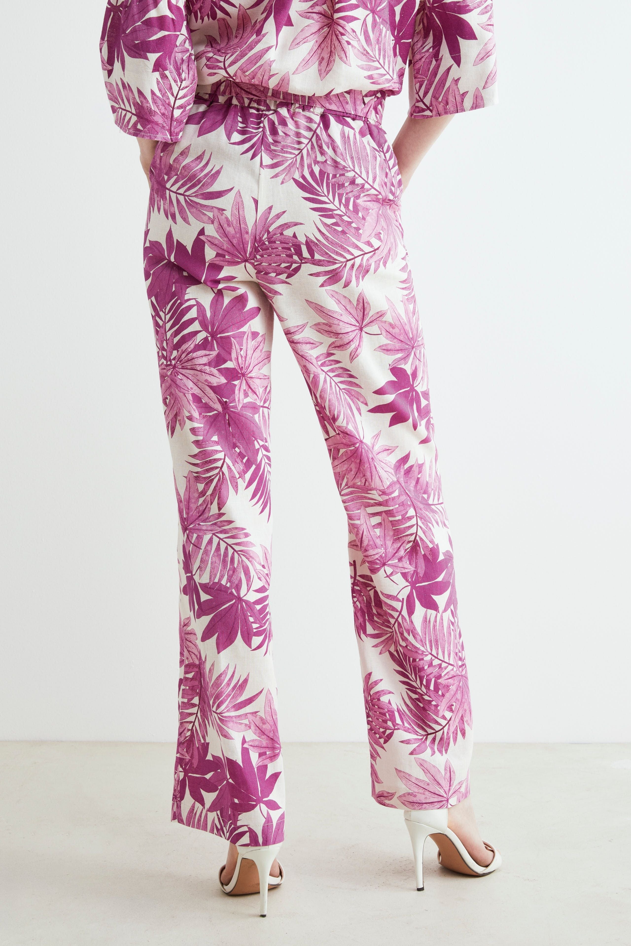 Linen patterned trousers - PINK pattern