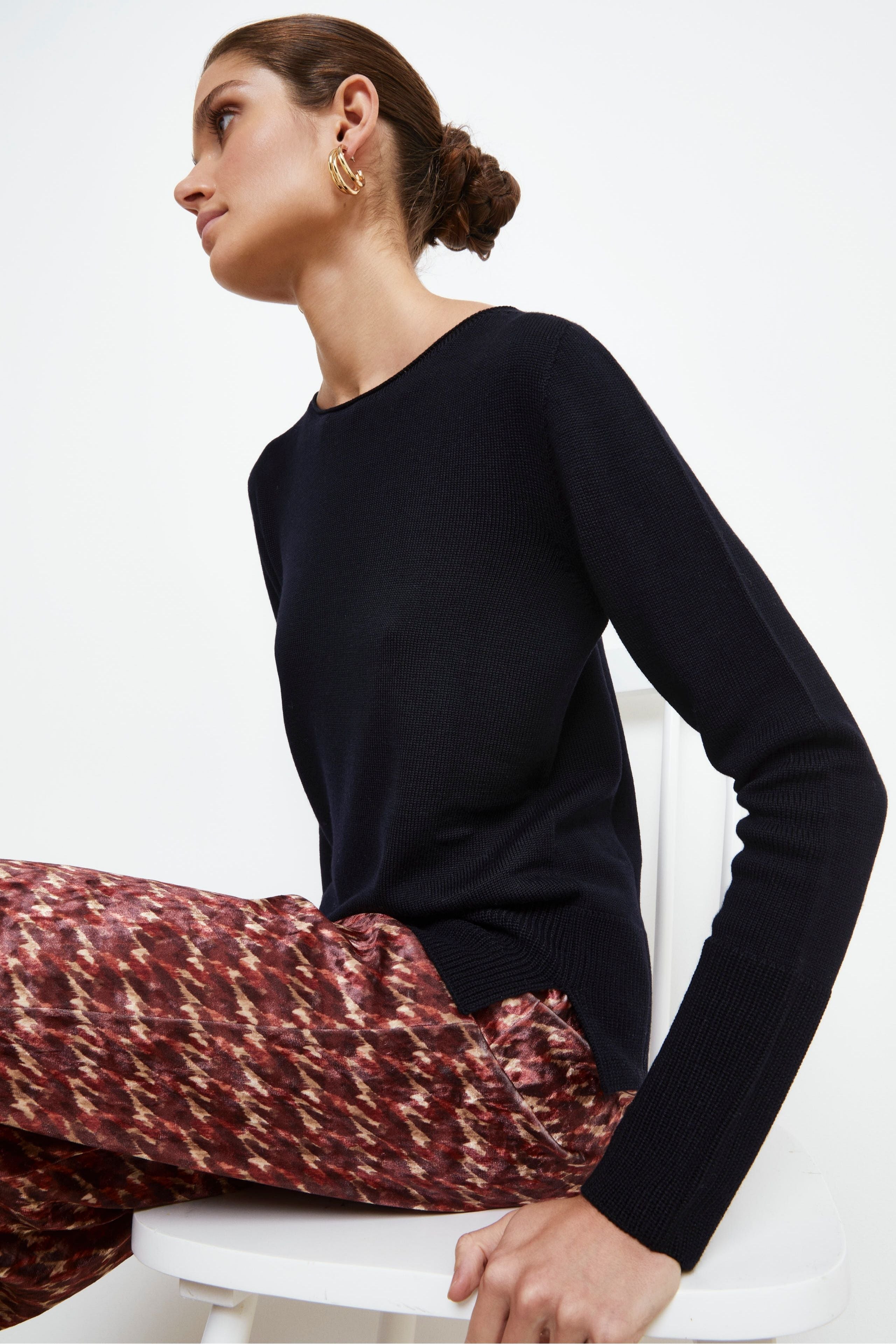 Pullover classico in lana merino - NERO