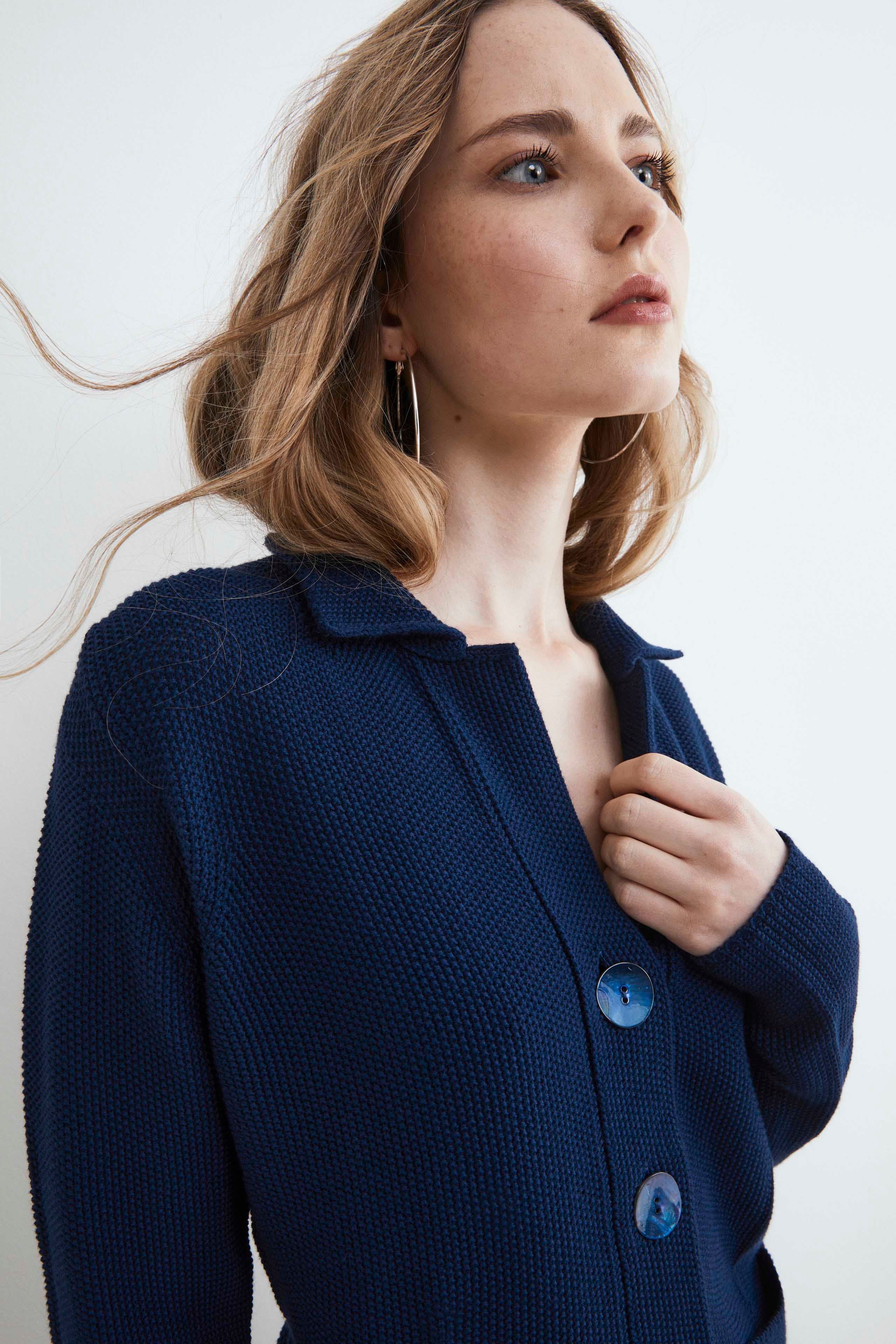 Knitted cotton cardigan - BLUE