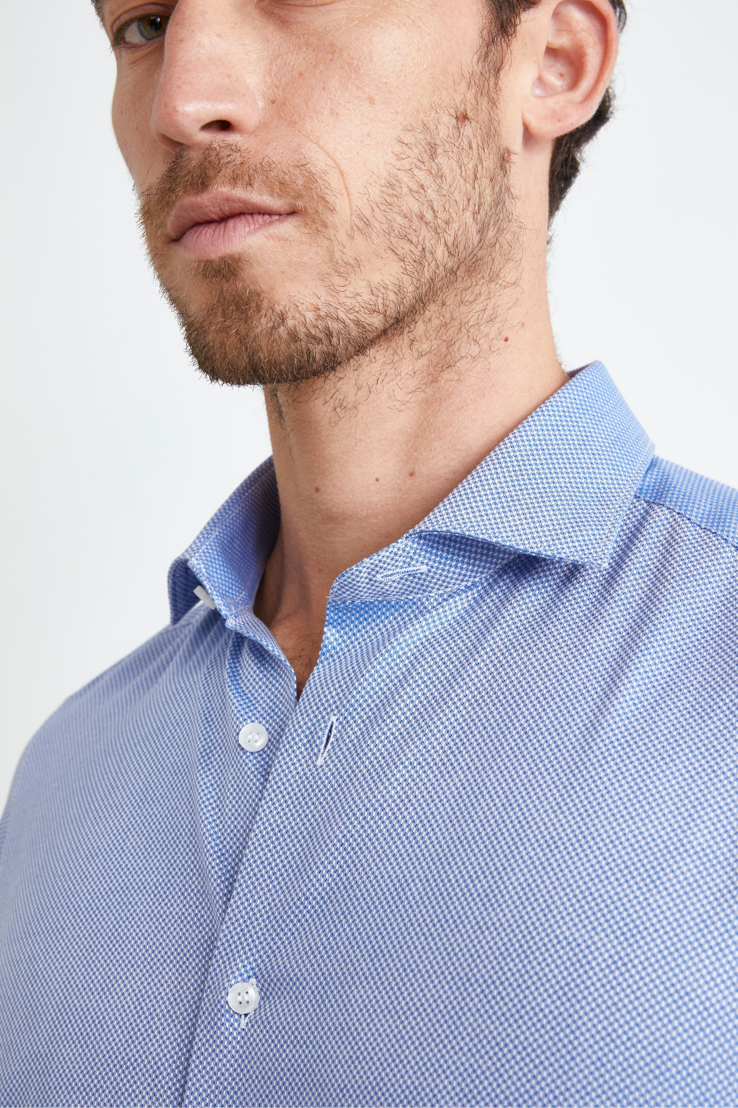 Camicia Microfantasia Slim Fit in Cotone - FANT. BIANCO/BLU