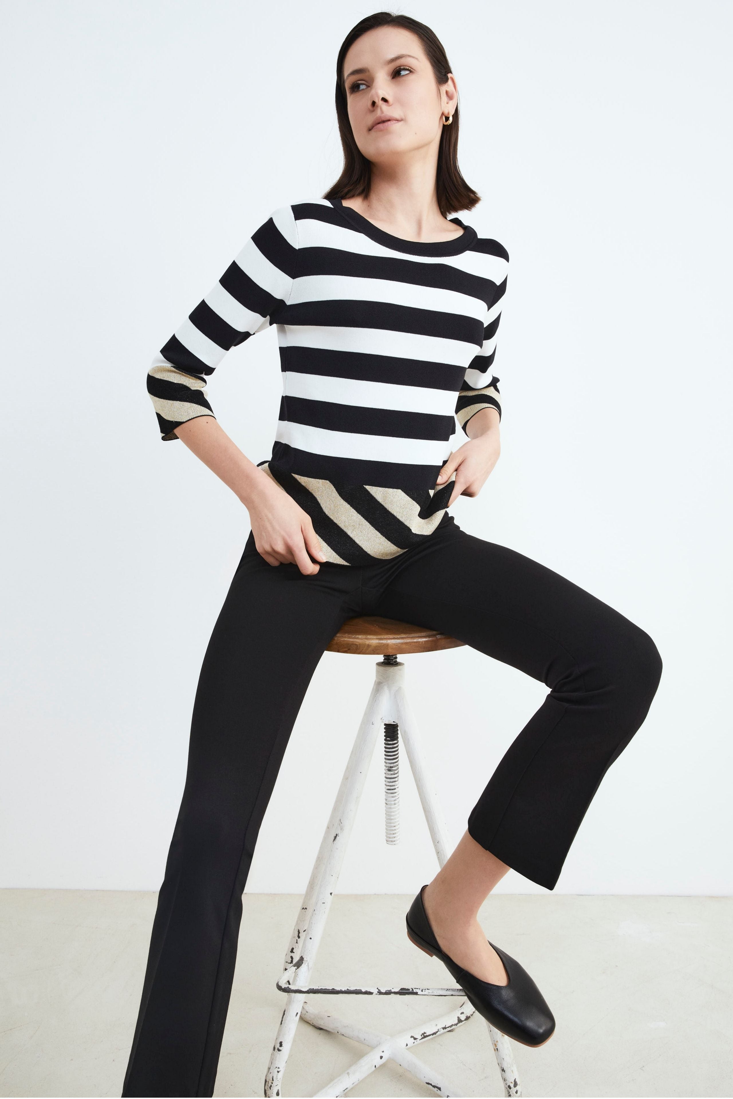 Striped crew-neck sweater - STRIPED BLACK
