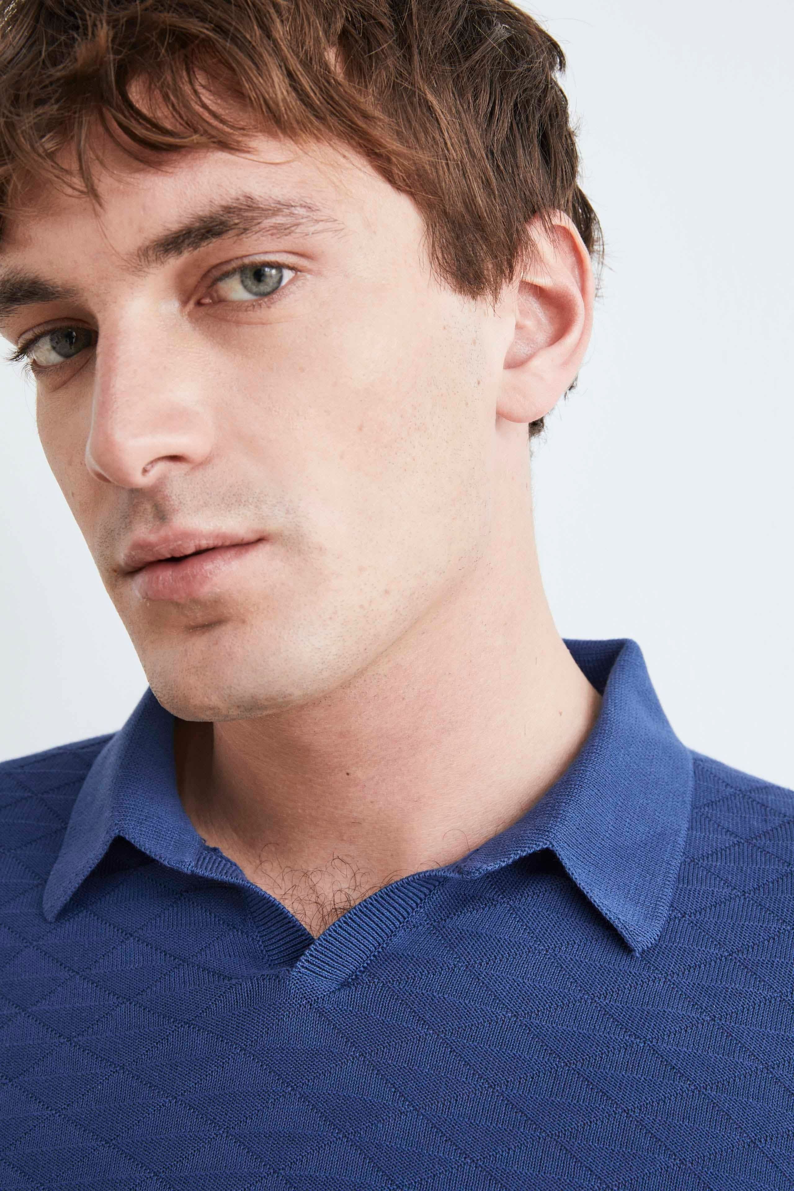 Cotton knit polo shirt - Air force blue