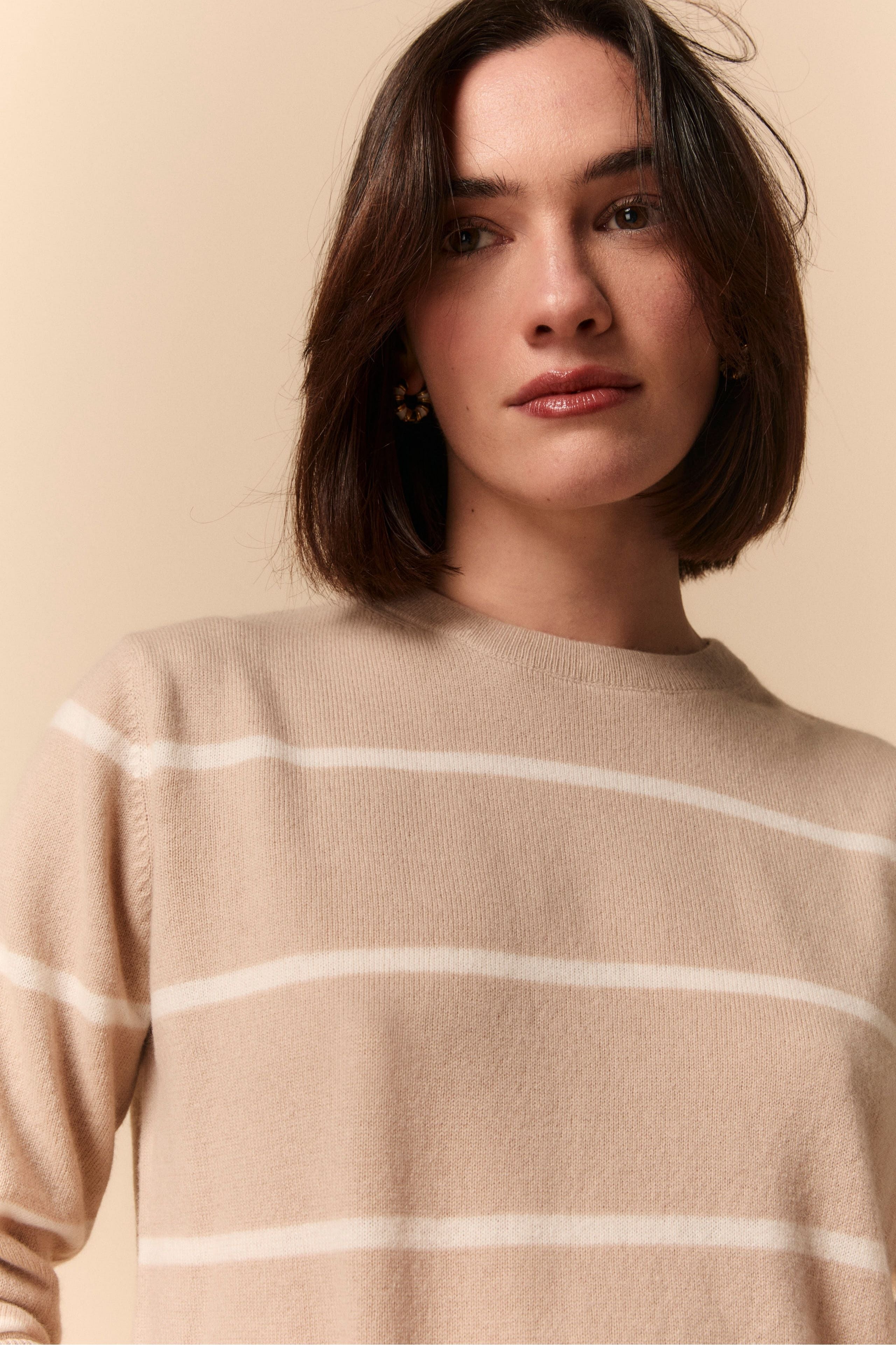 Maglia Girocollo Fantasia in Lana e Cashmere - BEIGE RIGATO