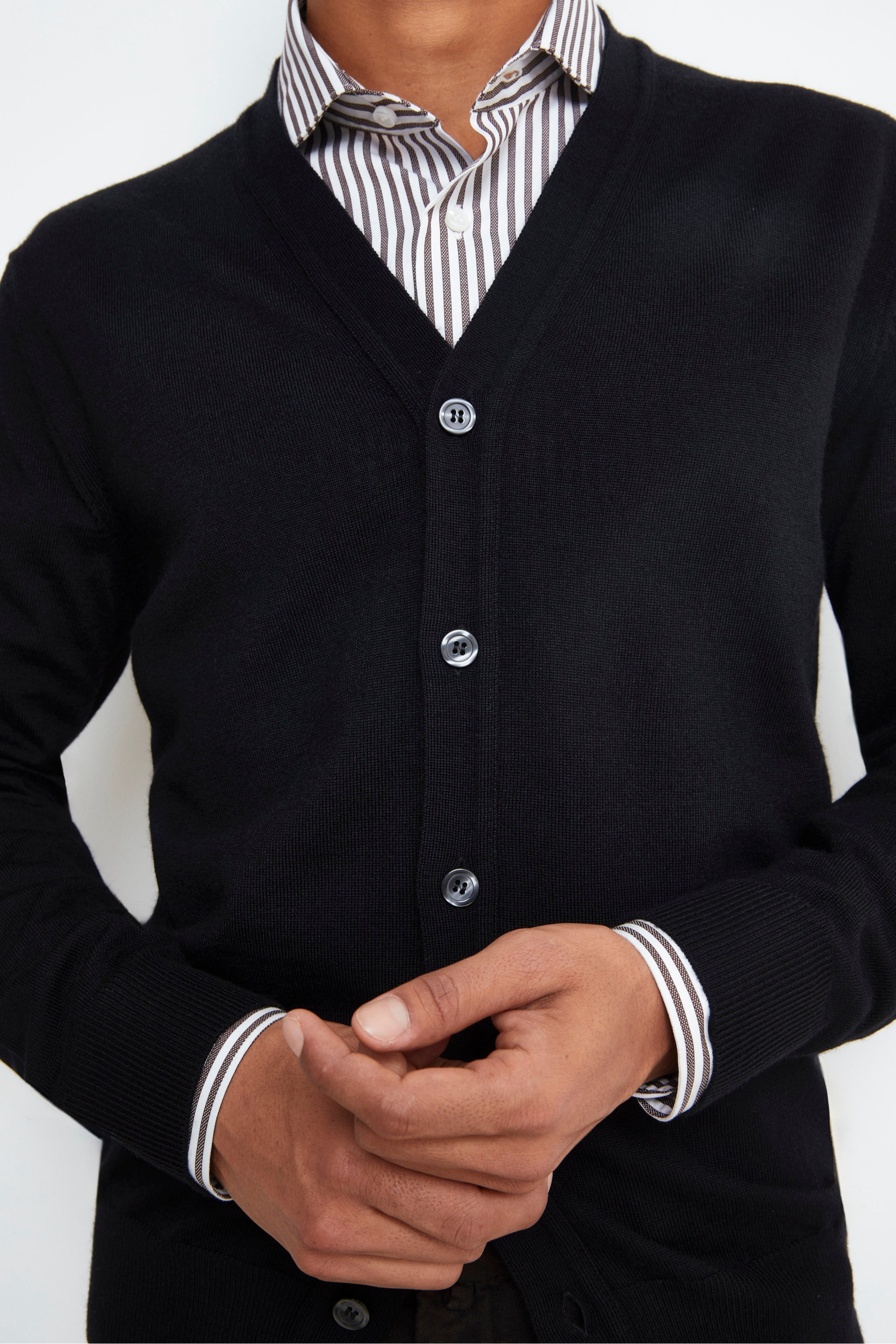 V-Neck Merino Wool Cardigan - BLACK