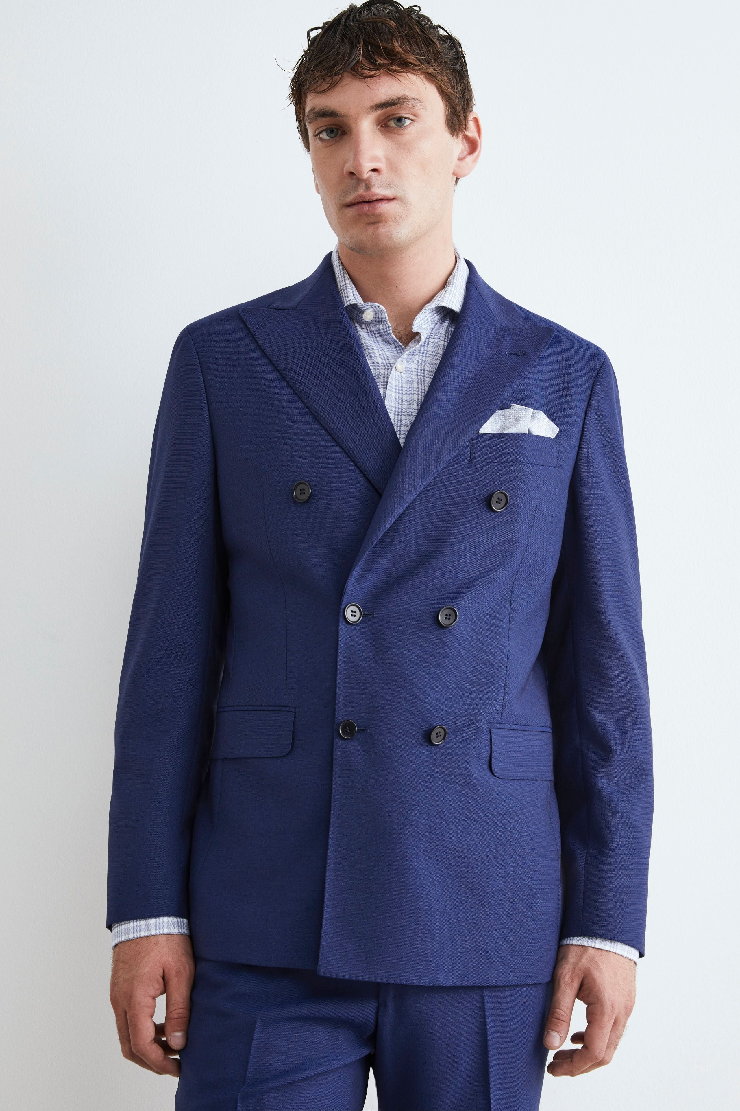 Blue Suit with double button placket - Medium blue