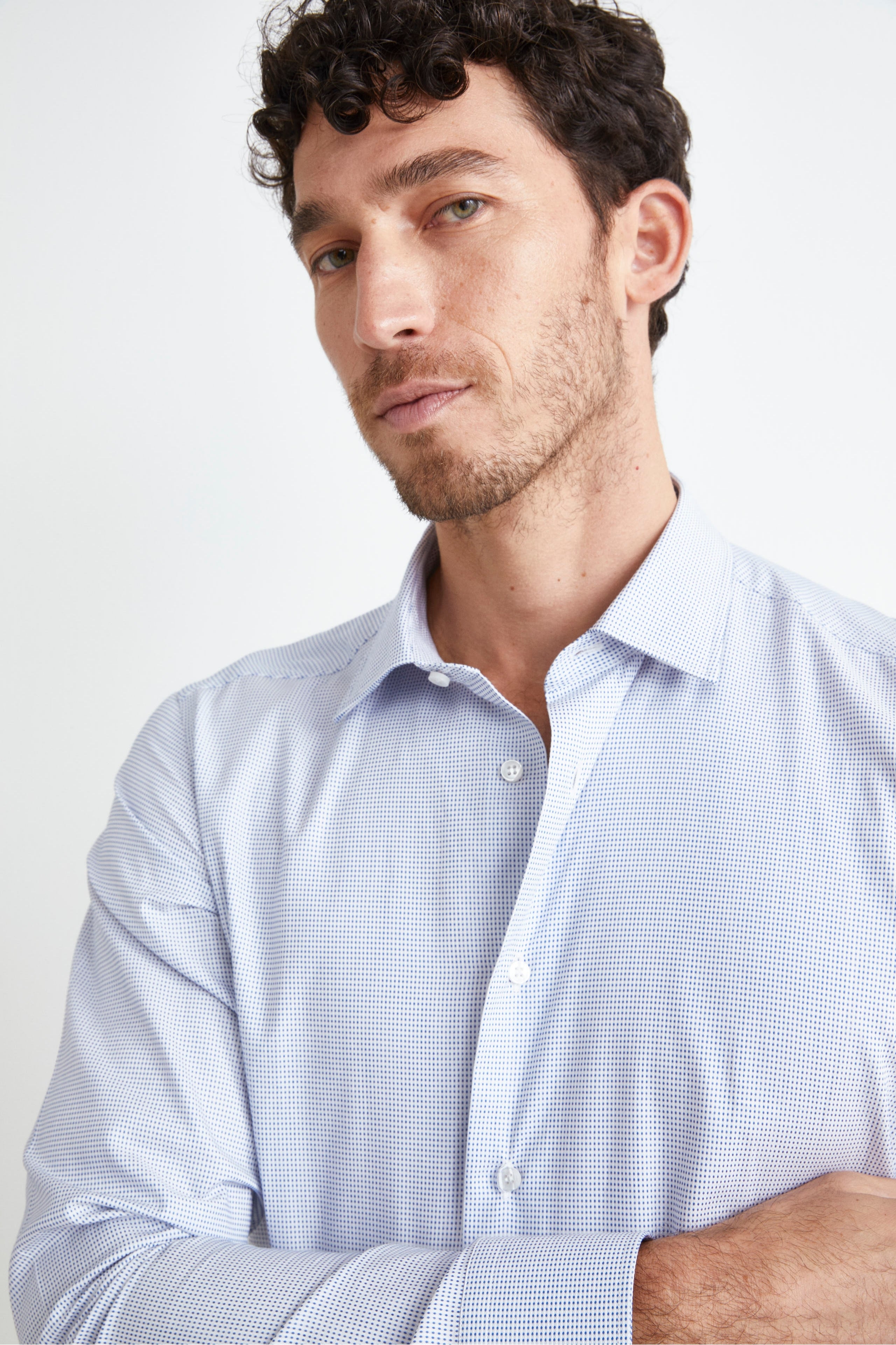 Camicia Microfantasia Slim Fit - FANT. BIANCO/BLU