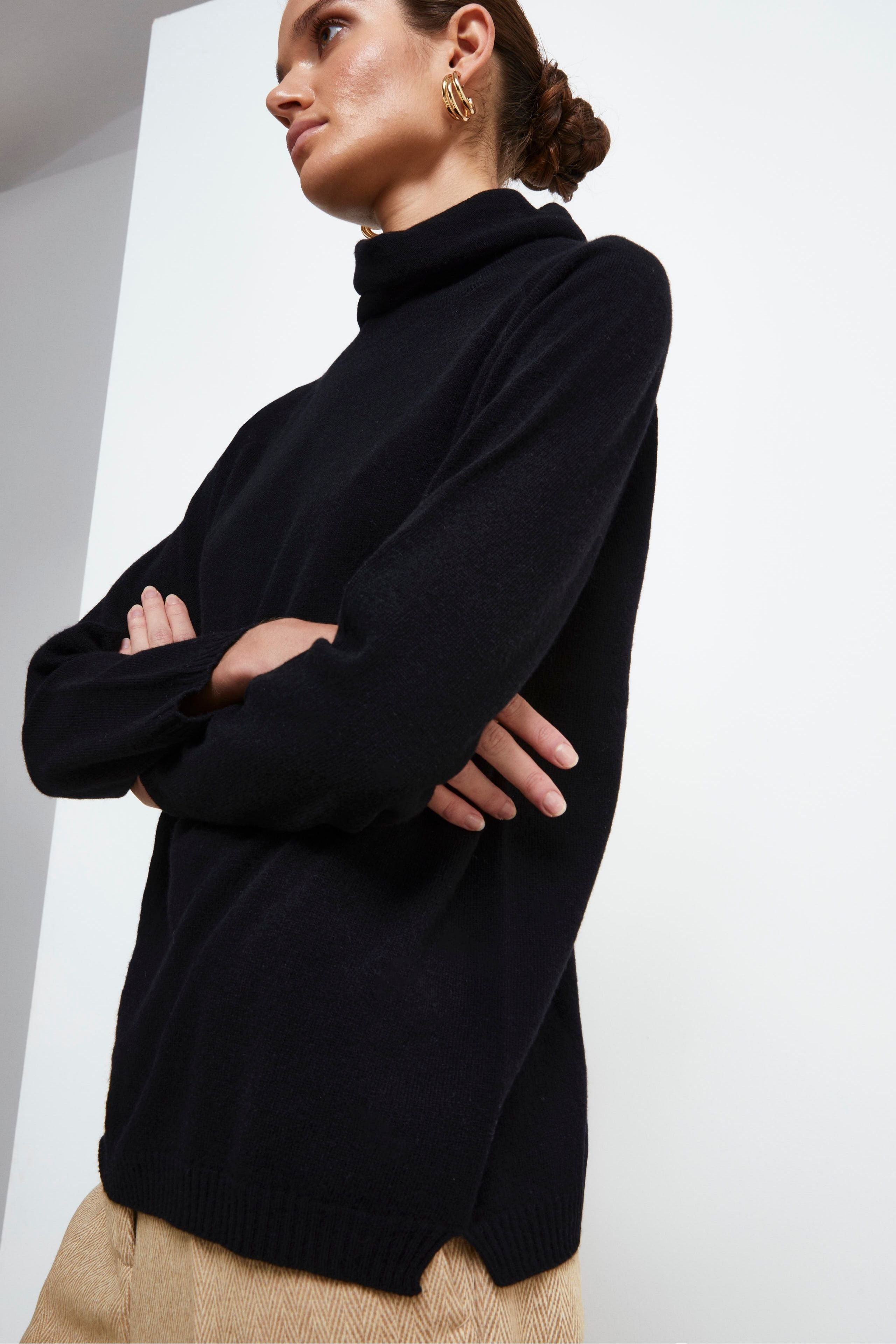 Maglia Collo Morbido lana cashmere - NERO