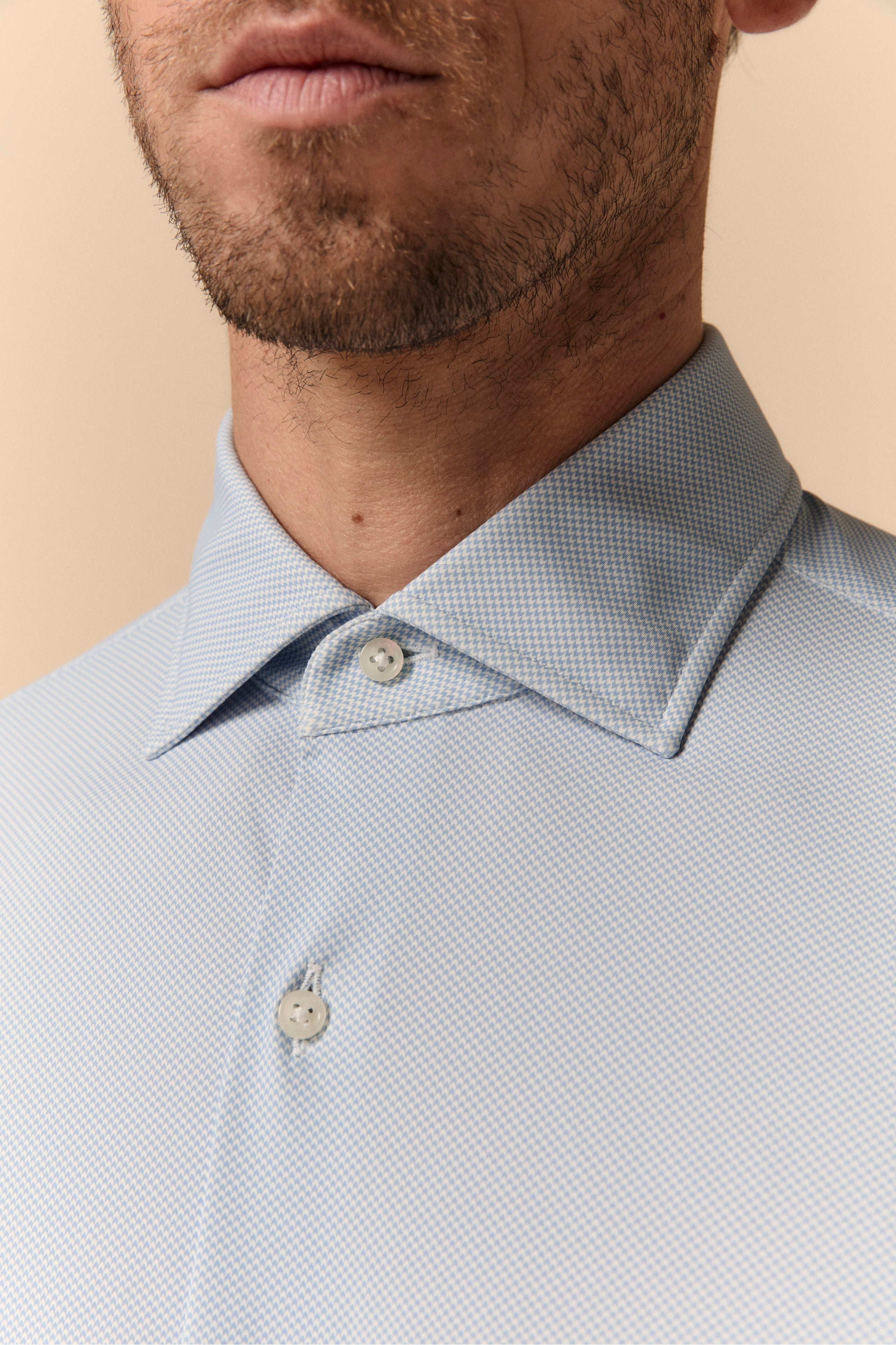 Camicia Microfantasia Slim Fit in Jersey - FANT. BIANCO/AZZURRO