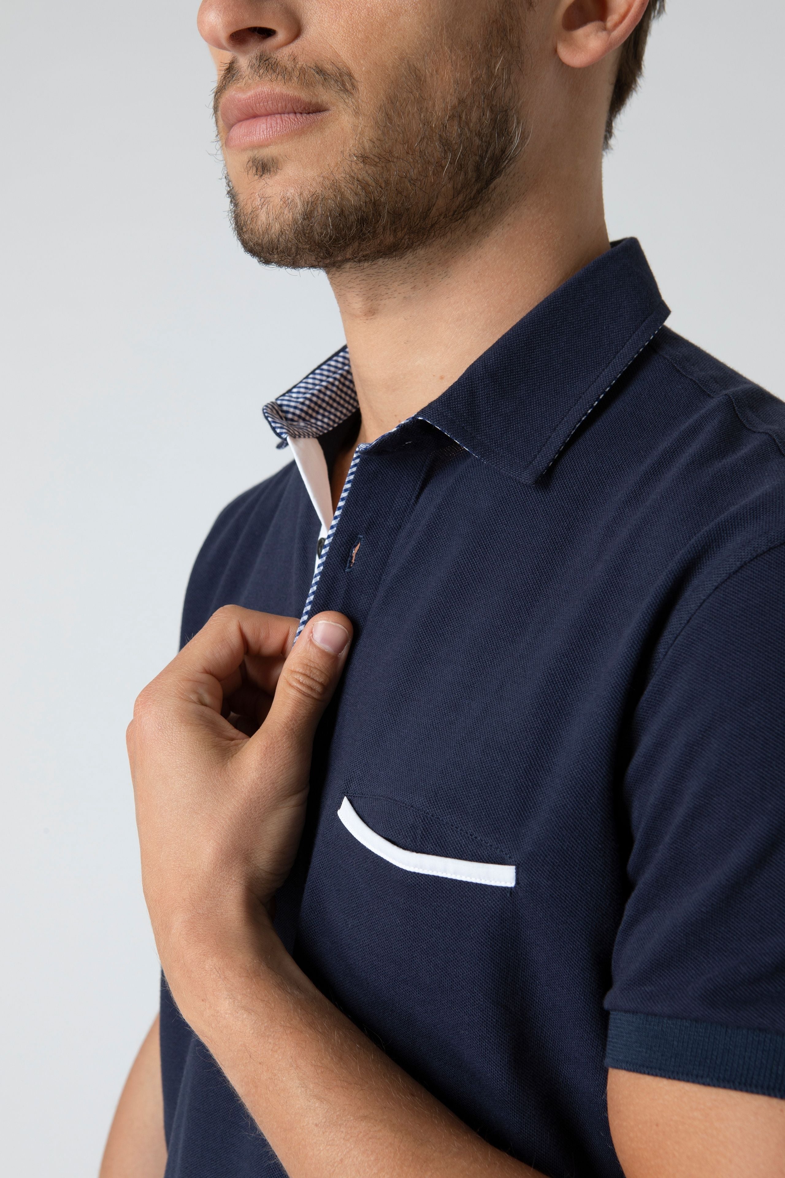 Piqué polo shirt with pocket - BLUE