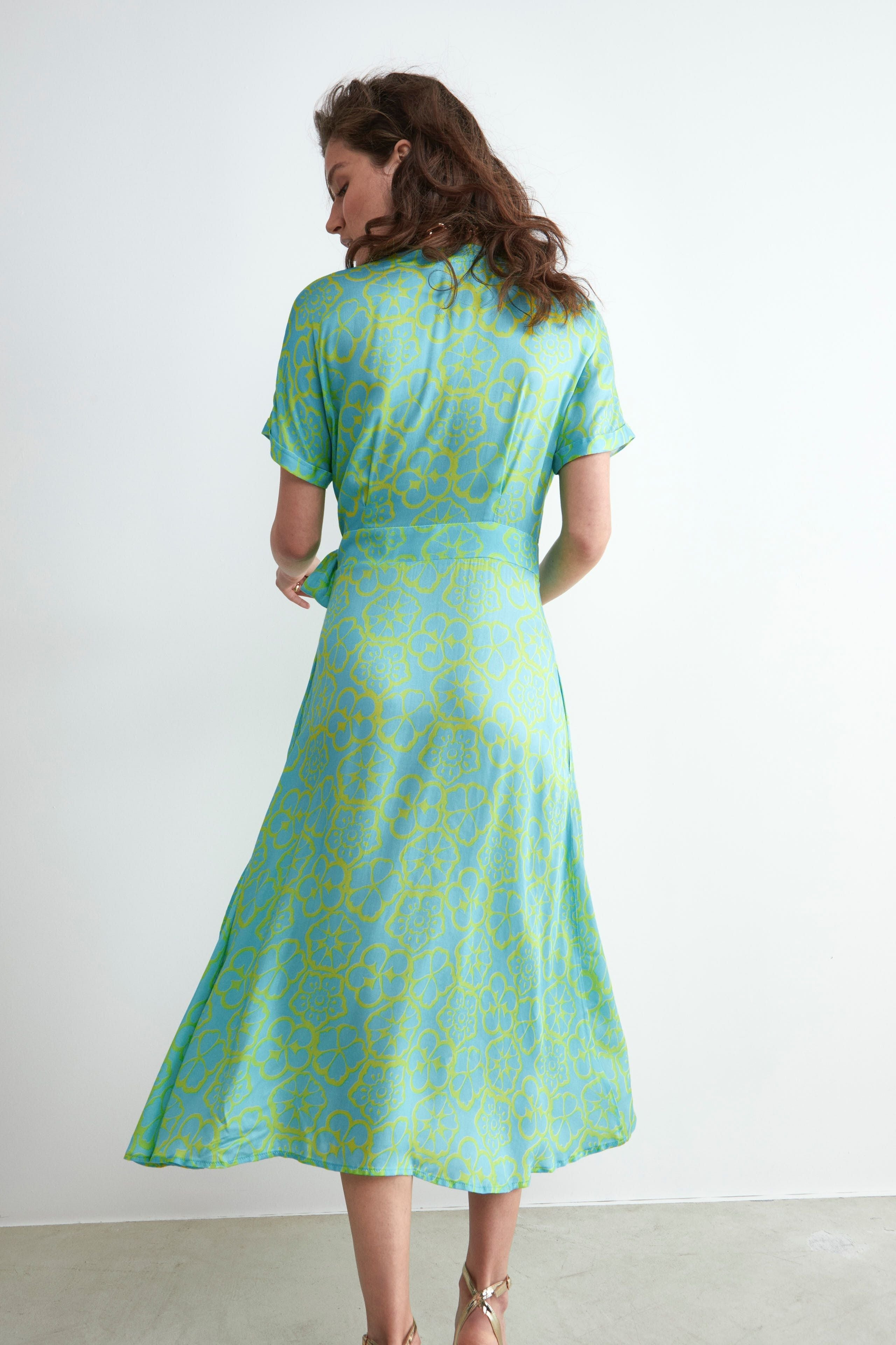 Floral midi dress - Turquoise pattern
