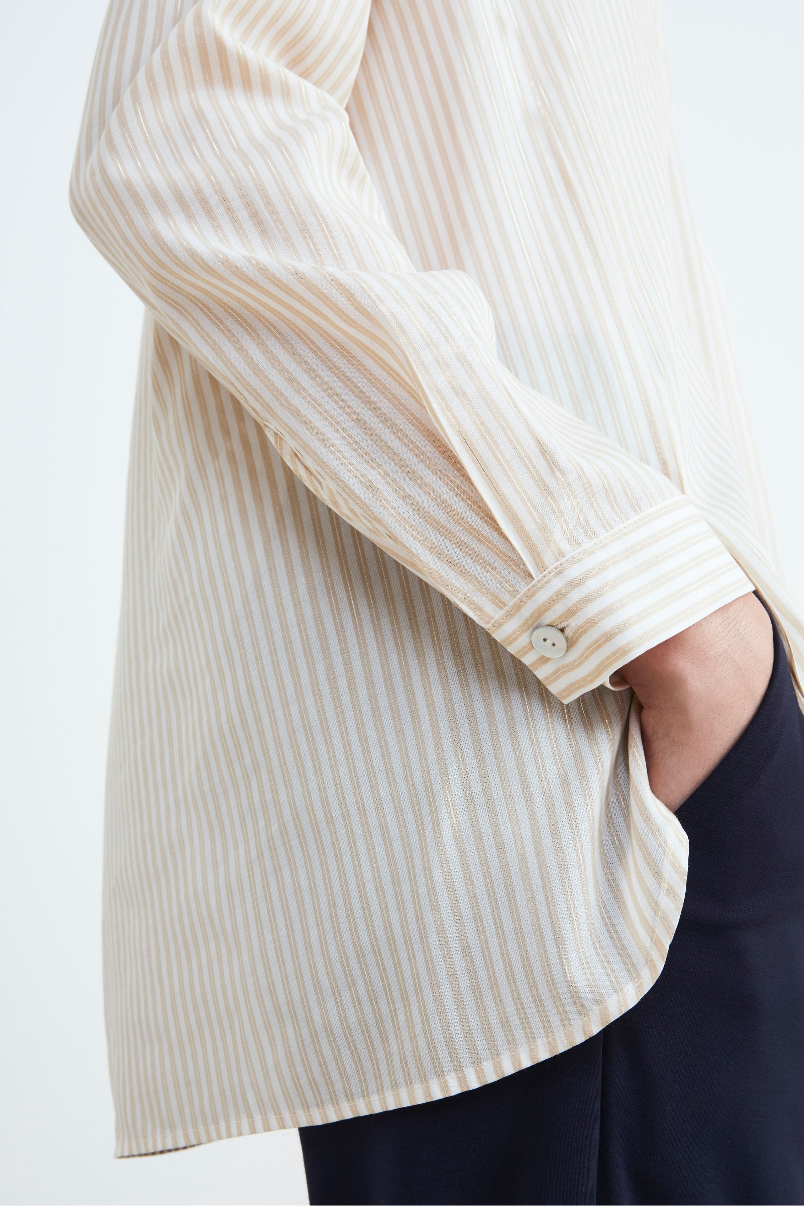 Women’s Korean collar shirt - White stripe