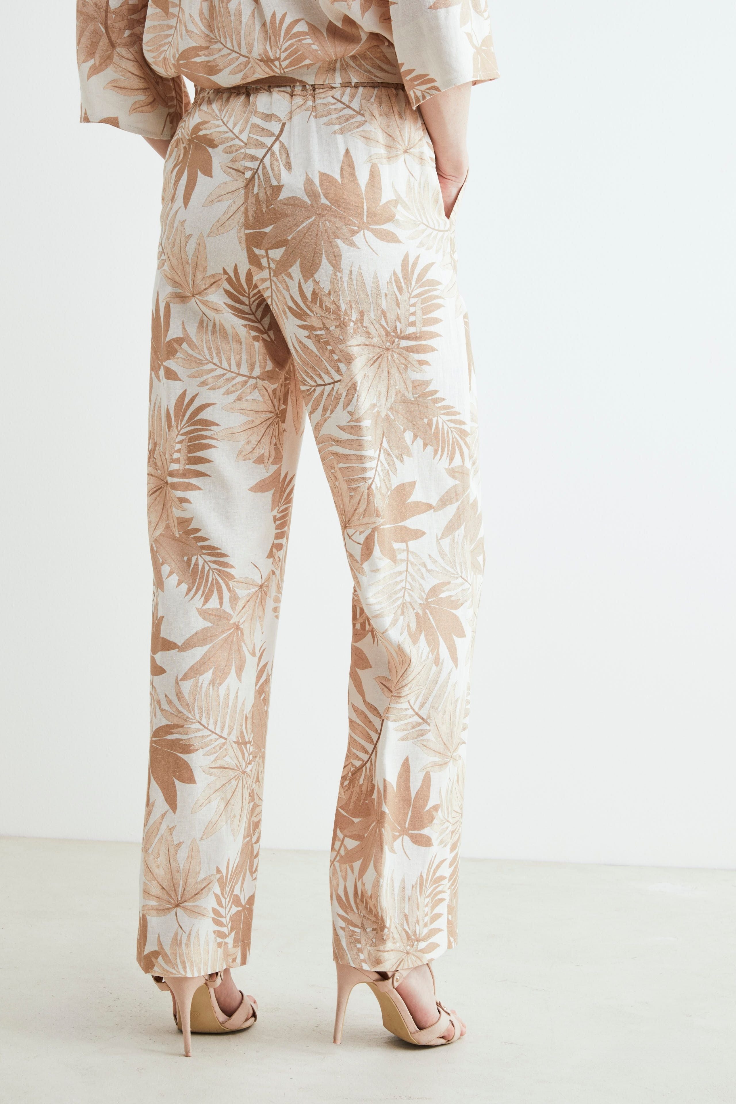 Linen patterned trousers - Beige pattern
