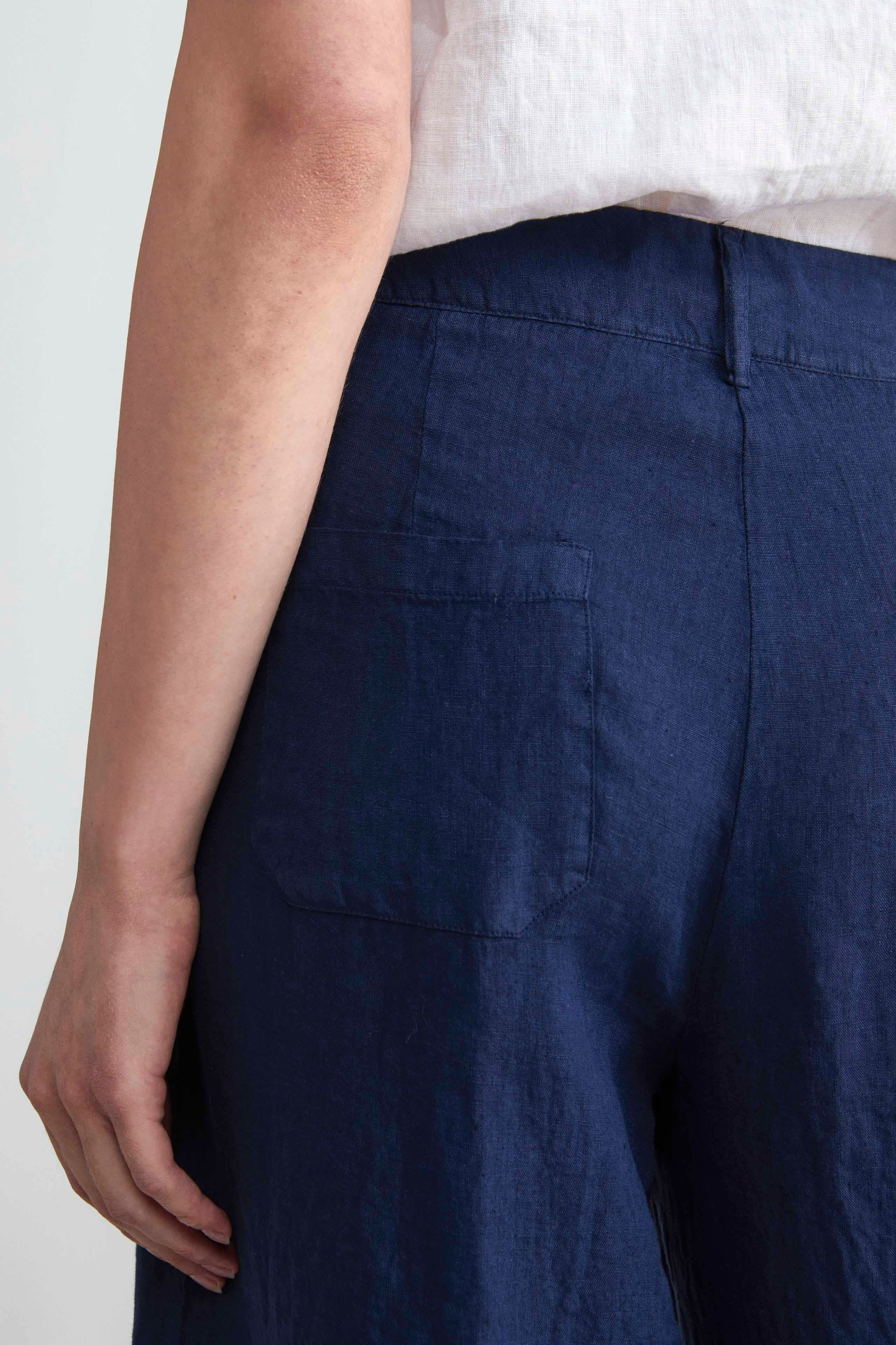 Cropped linen trousers - Blue