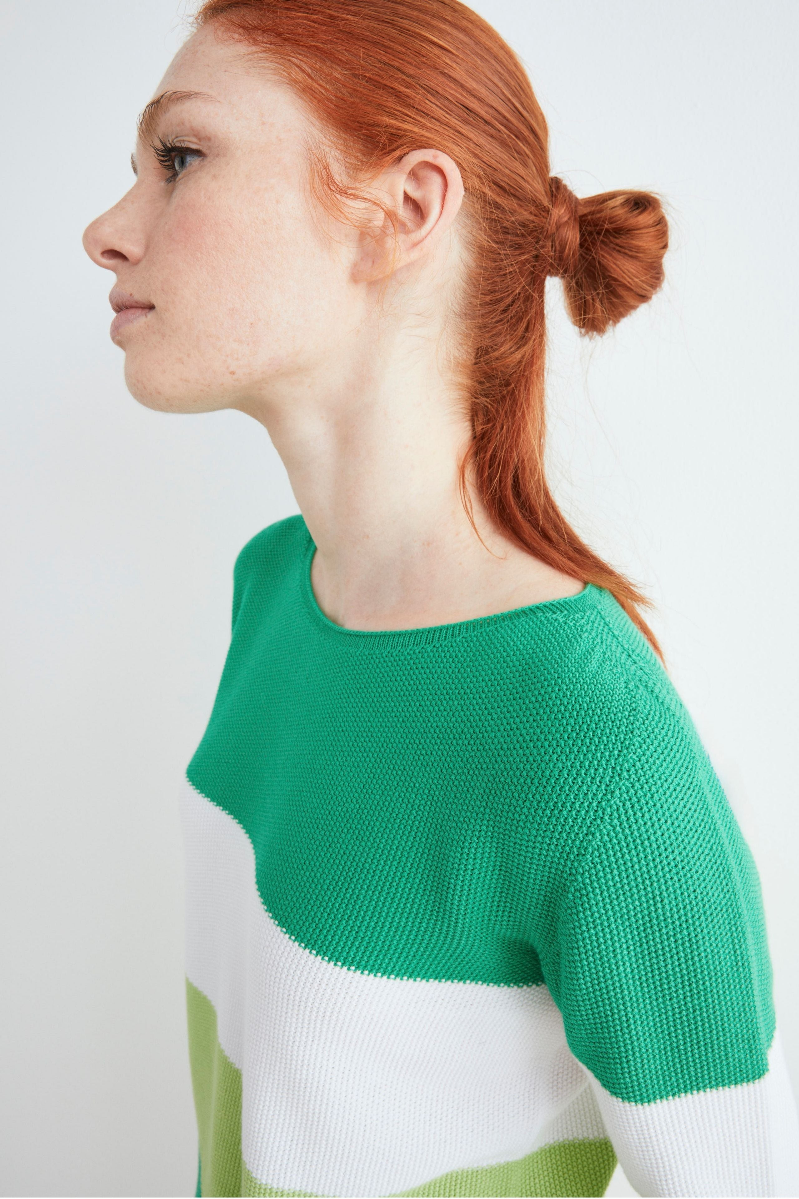 Striped cotton sweater - GREEN STRIPED